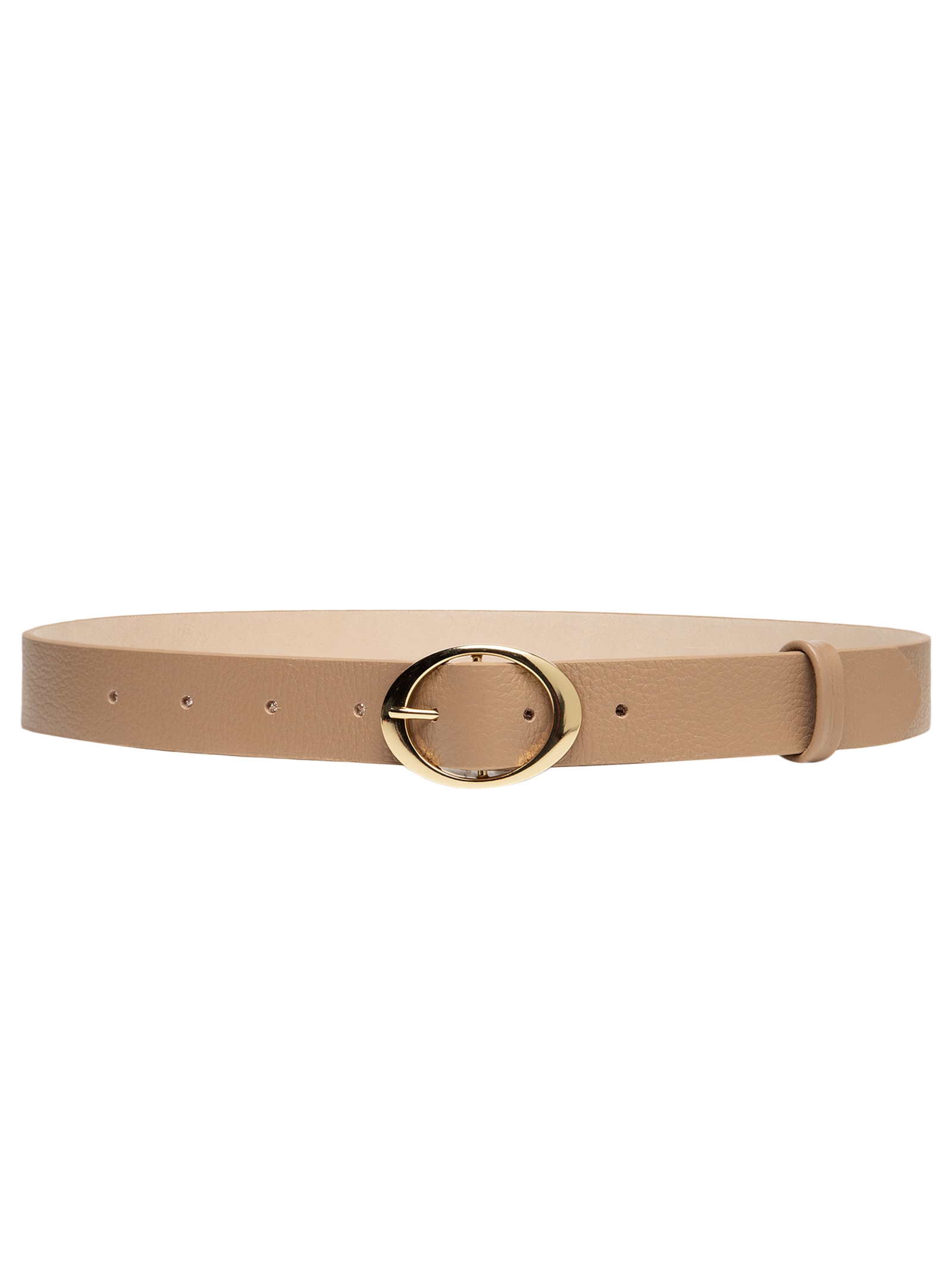 Cinto Feminino Em Couro Com Fivela Oval Bege Market 33
