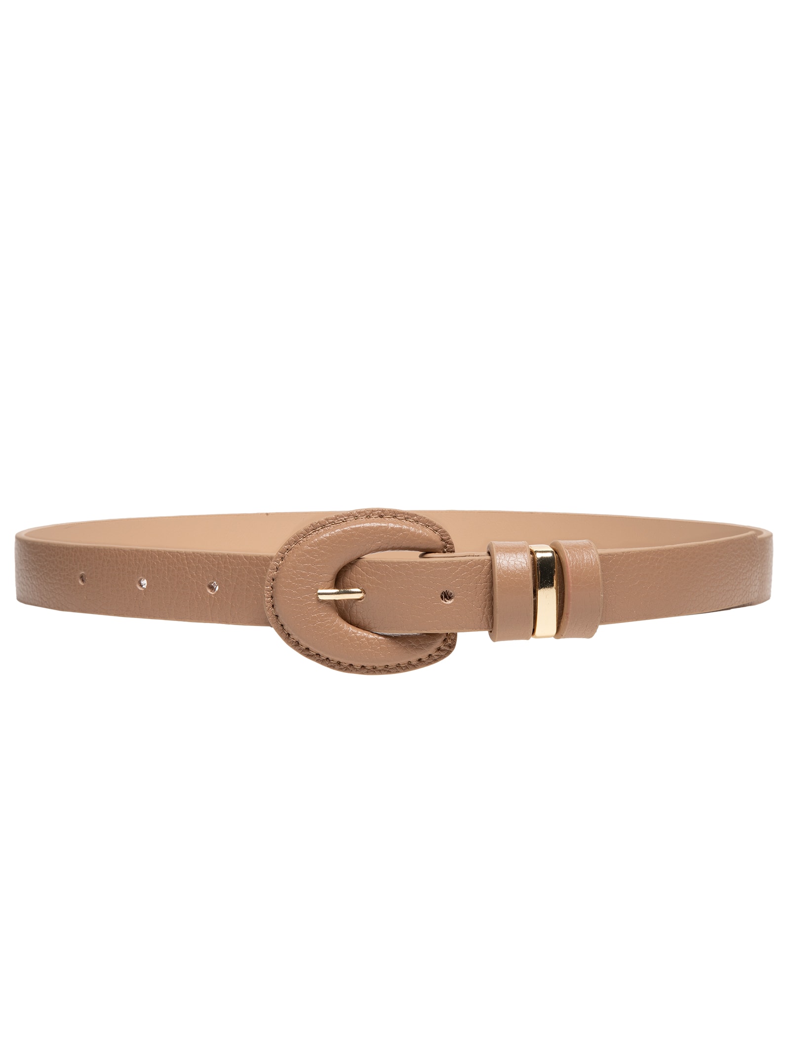 Cinto Feminino Em Couro Com Fivela Oval Encapada Bege Market 33