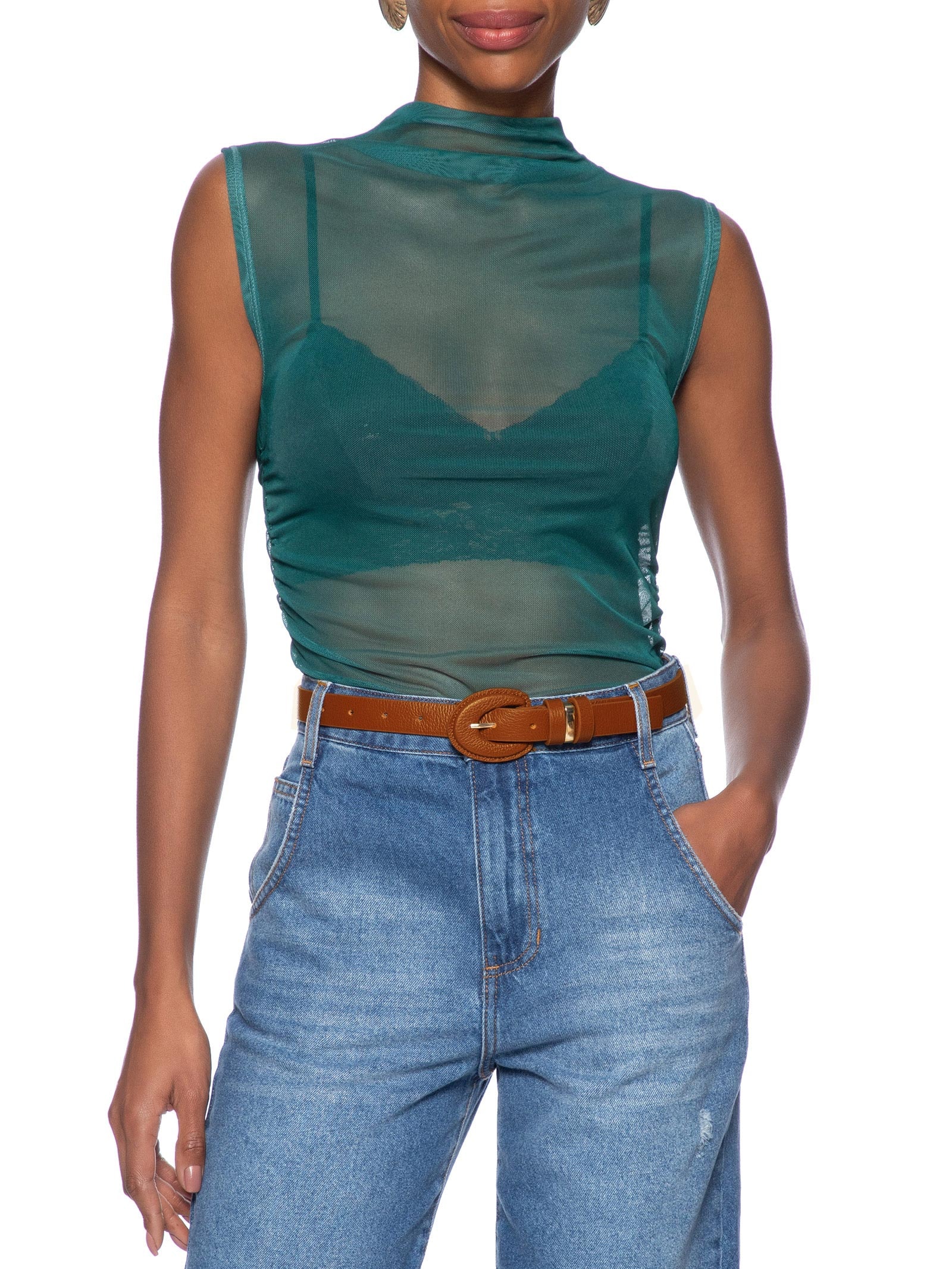 Cinto Feminino Em Couro Com Fivela Oval Encapada Marrom Market 33