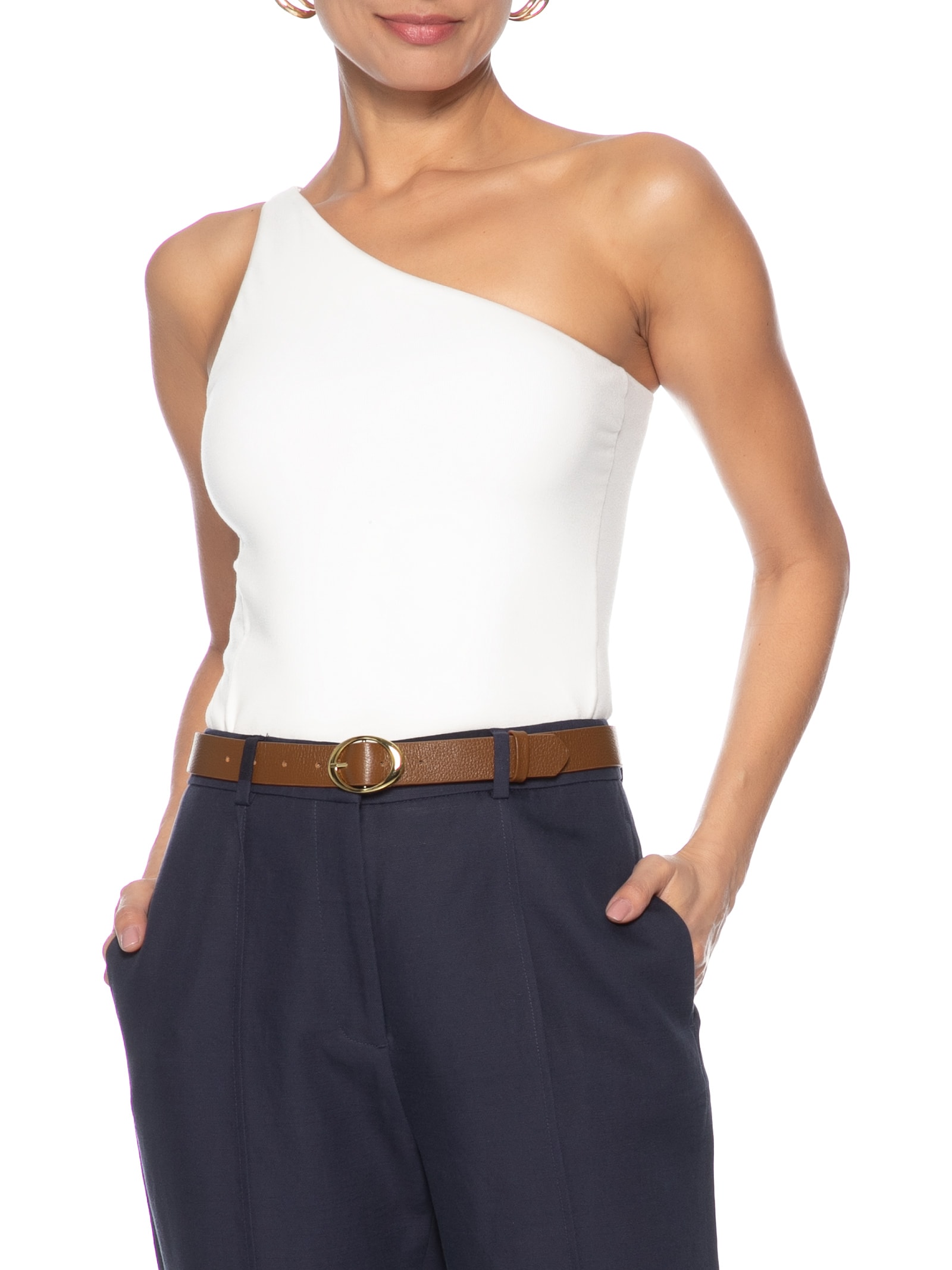 Cinto Feminino Em Couro Com Fivela Oval Marrom Market 33