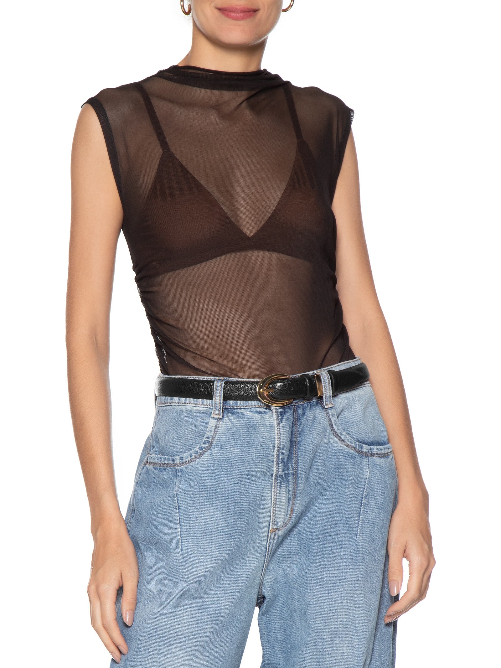 Cinto Feminino Em Couro Com Fivela Oval Preto Market 33