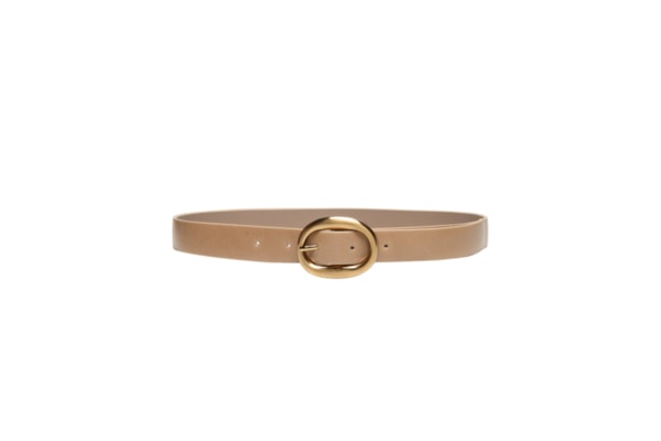 Cinto Feminino em Couro com Fivela Oval – Bege