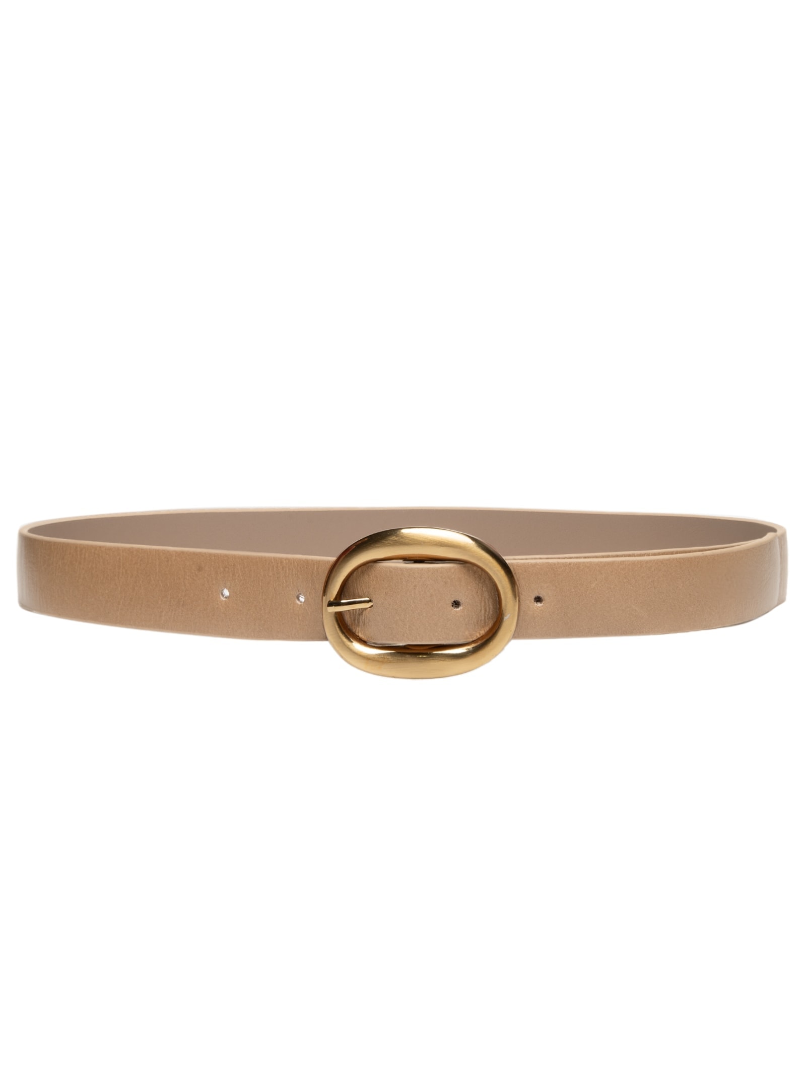 Cinto Feminino em Couro com Fivela Oval – Bege Market 33