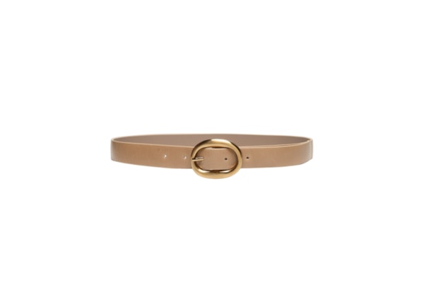 Cinto Feminino em Couro com Fivela Oval – Bege