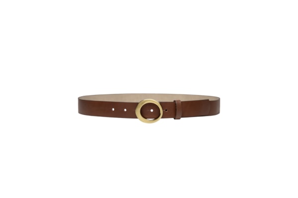 Cinto Feminino em Couro com Fivela Oval – Bege