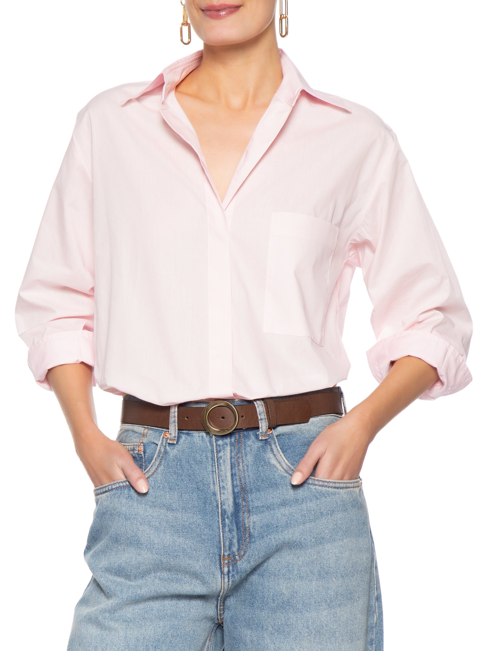 Cinto Feminino em Couro com Fivela Oval – Bege Basiq