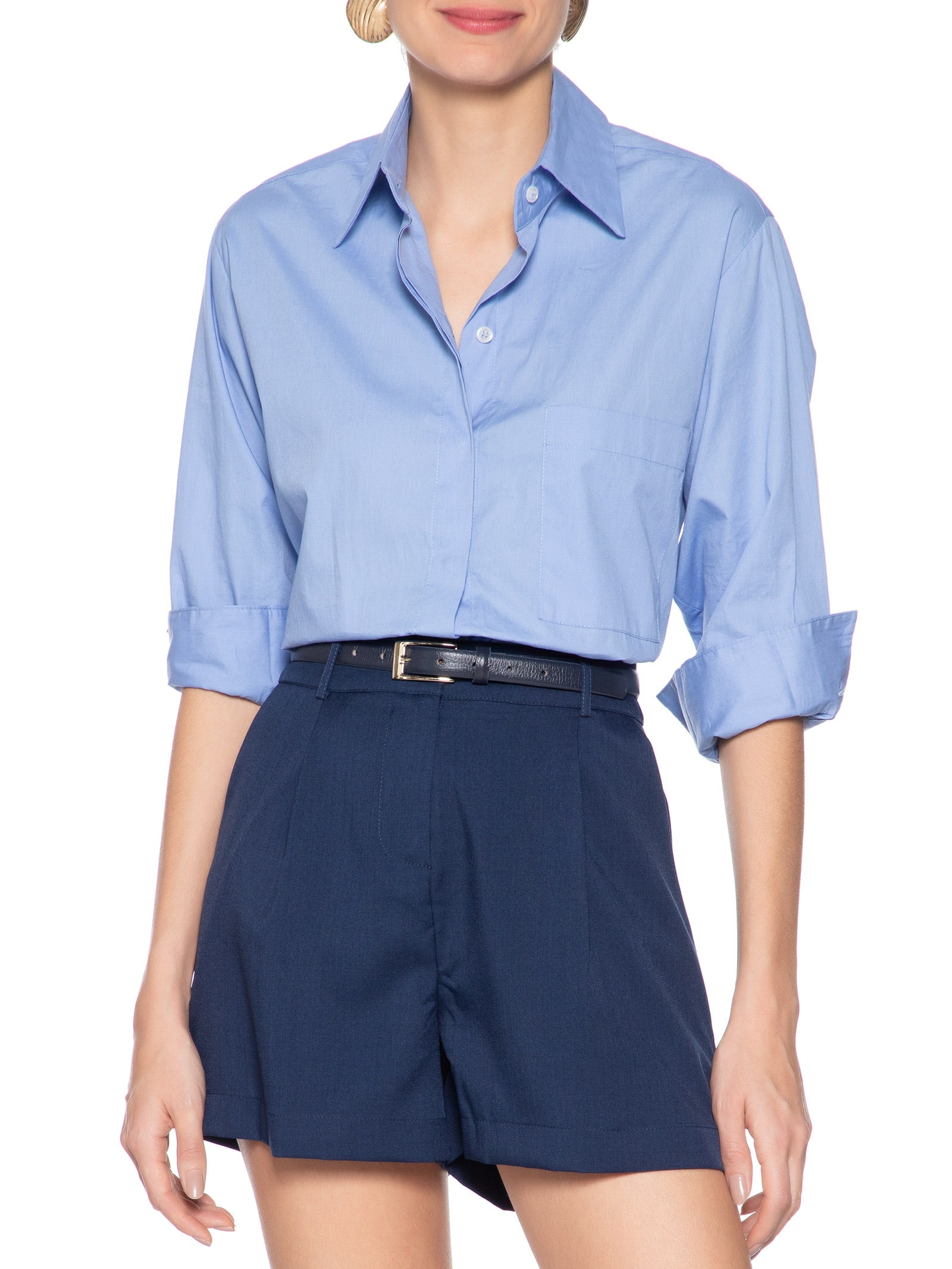 Cinto Feminino em Couro com Fivela Quadrada Azul Basiq