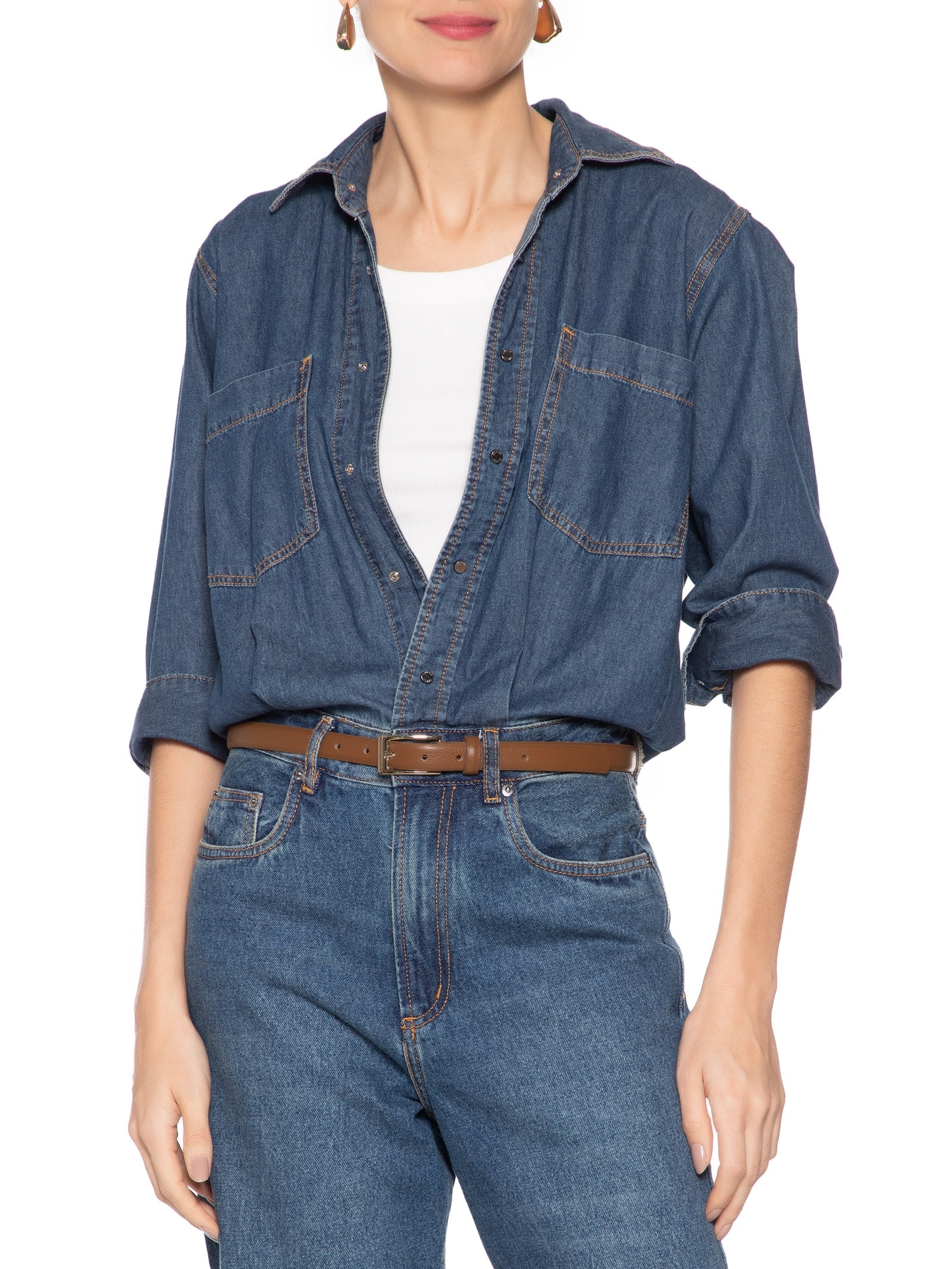 Cinto Feminino Em Couro Com Fivela Quadrada Bege Basiq