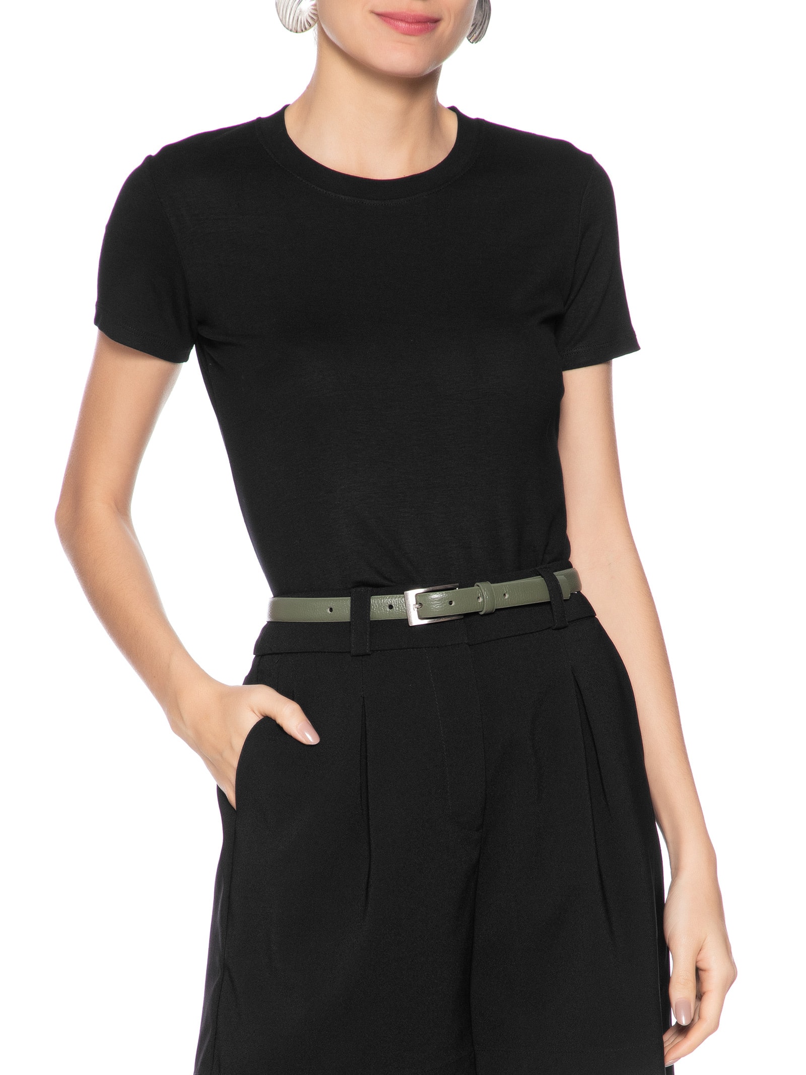 Cinto Feminino Em Couro Com Fivela Quadrada Verde Basiq