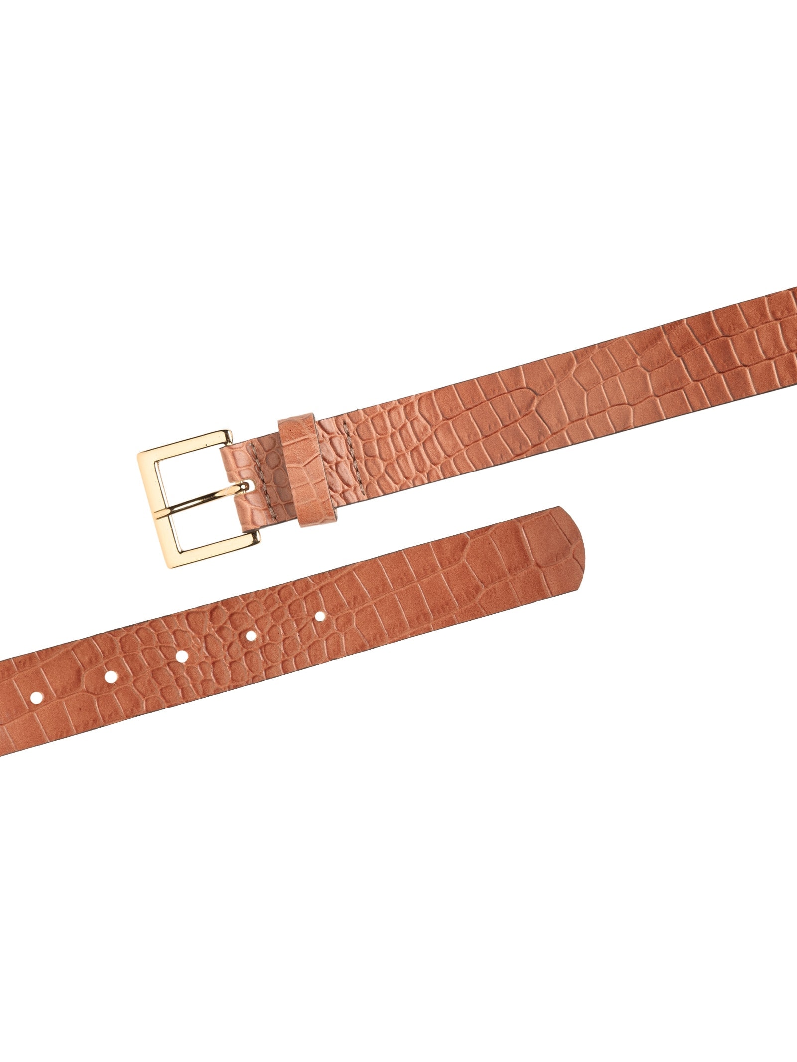 Cinto Feminino em Couro Croco com Fivela Quadrada Bege Basiq