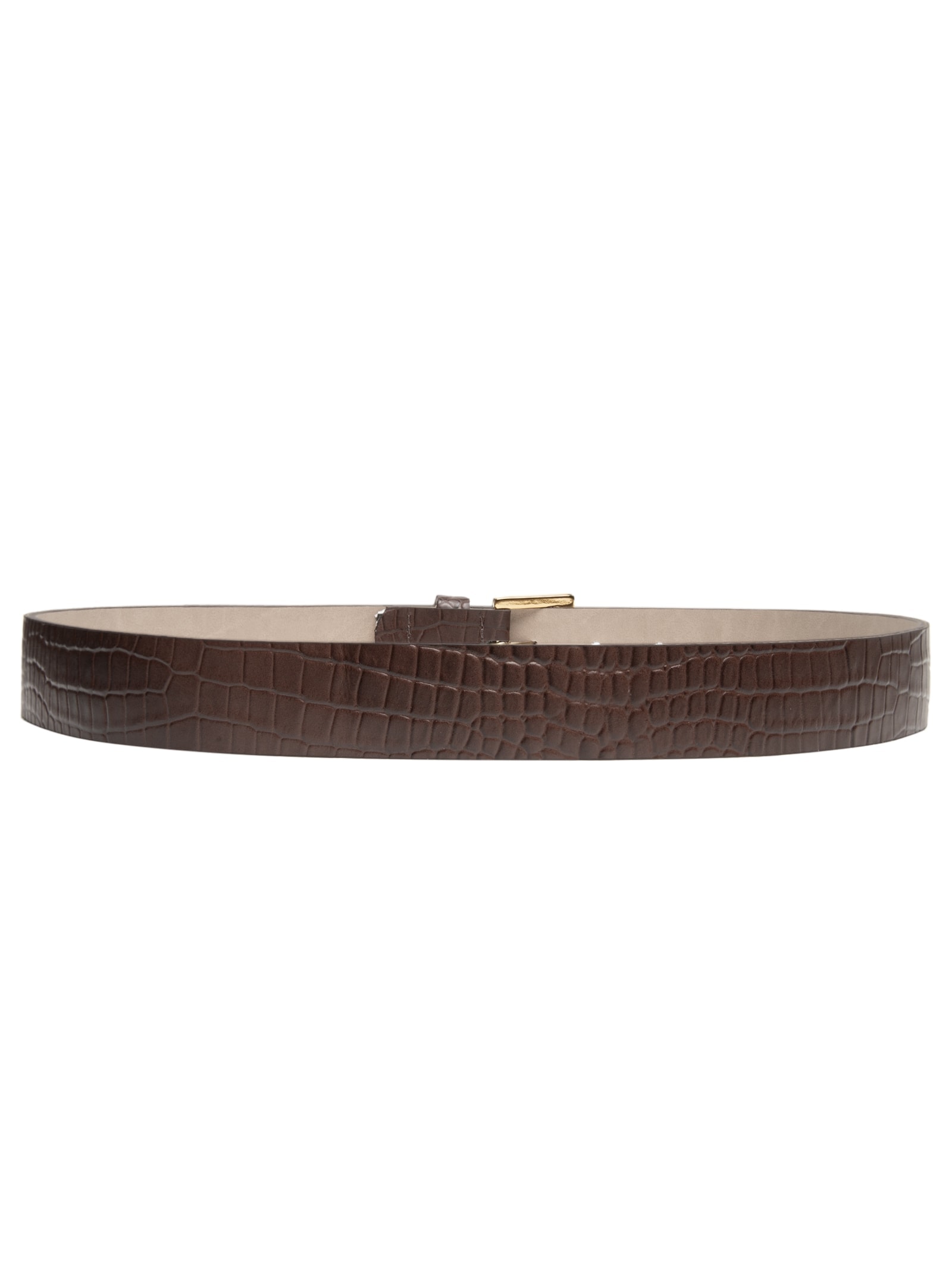 Cinto Feminino em Couro Croco com Fivela Quadrada Marrom Basiq