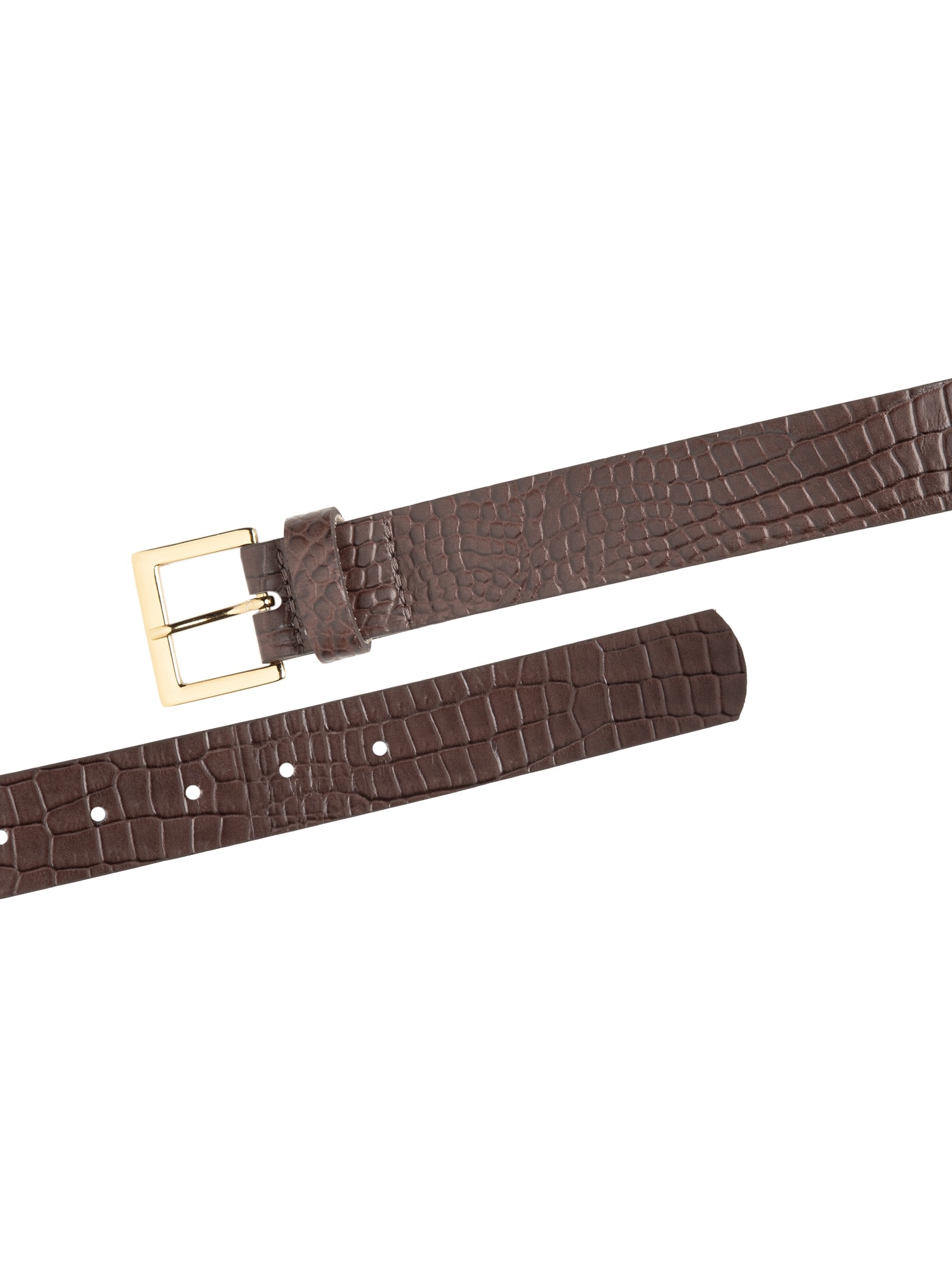 Cinto Feminino em Couro Croco com Fivela Quadrada Marrom Basiq
