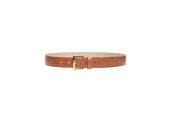 Cinto Feminino em Couro Croco com Fivela Quadrada – Bege