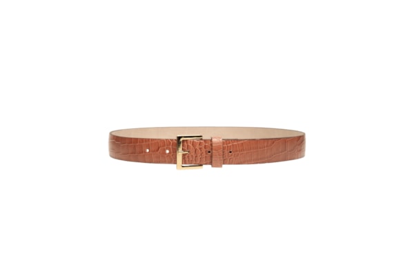 Cinto Feminino em Couro Croco com Fivela Quadrada – Bege