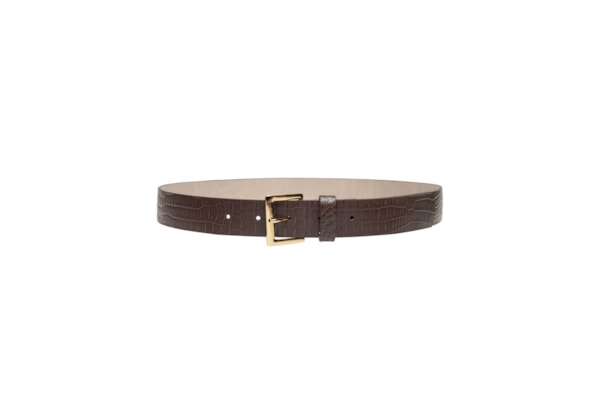 Cinto Feminino em Couro Croco com Fivela Quadrada – Marrom
