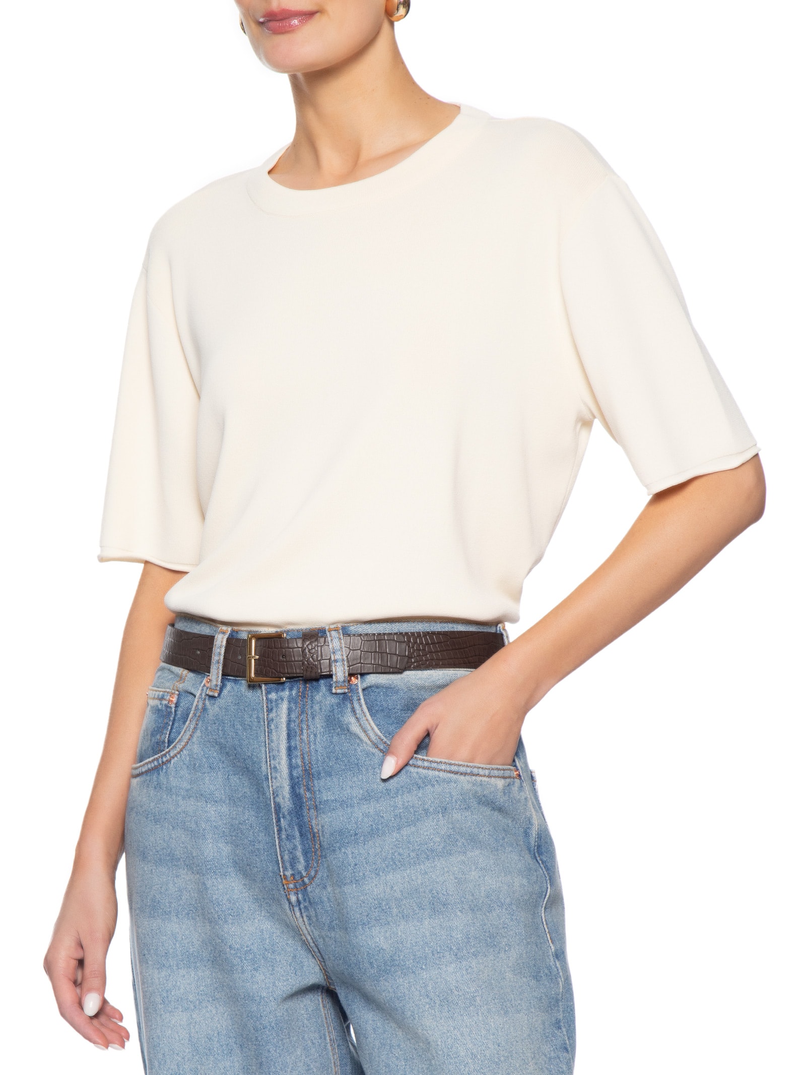 Cinto Feminino em Couro Croco com Fivela Quadrada – Marrom Basiq