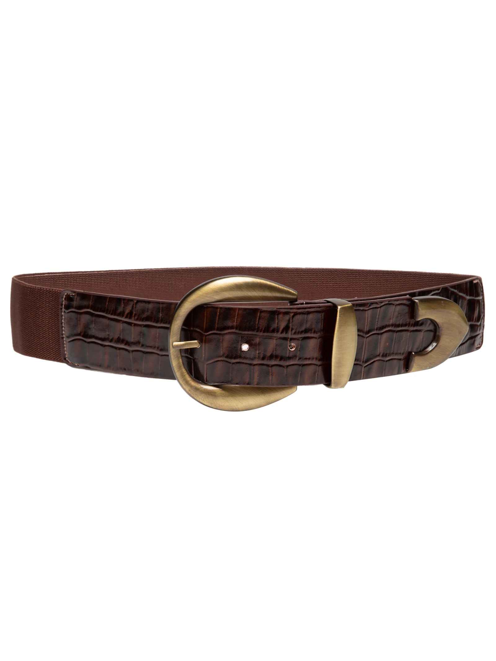 Cinto Feminino Em Couro Croco E Elástico Marrom Market 33