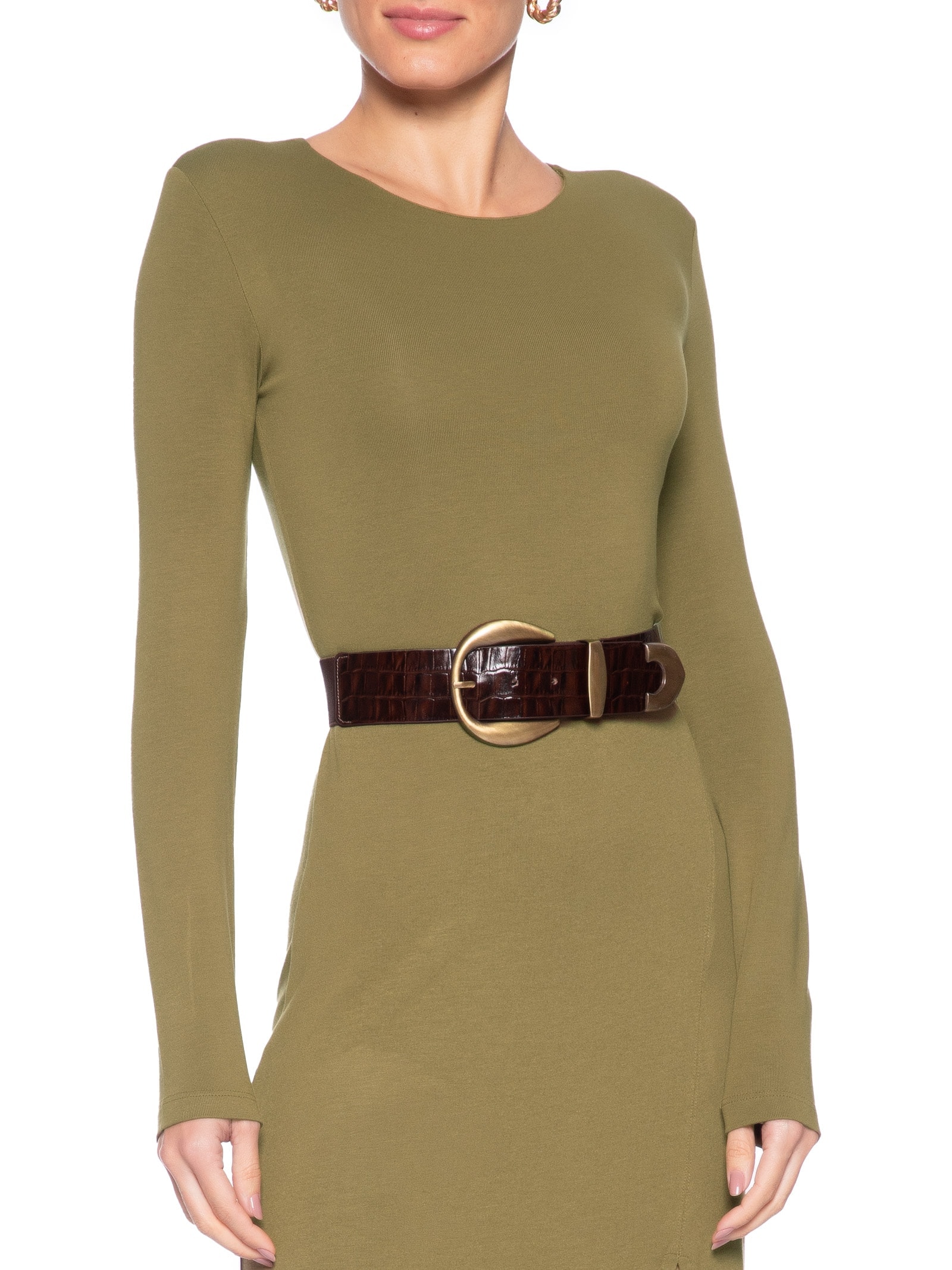 Cinto Feminino Em Couro Croco E Elástico Marrom Market 33