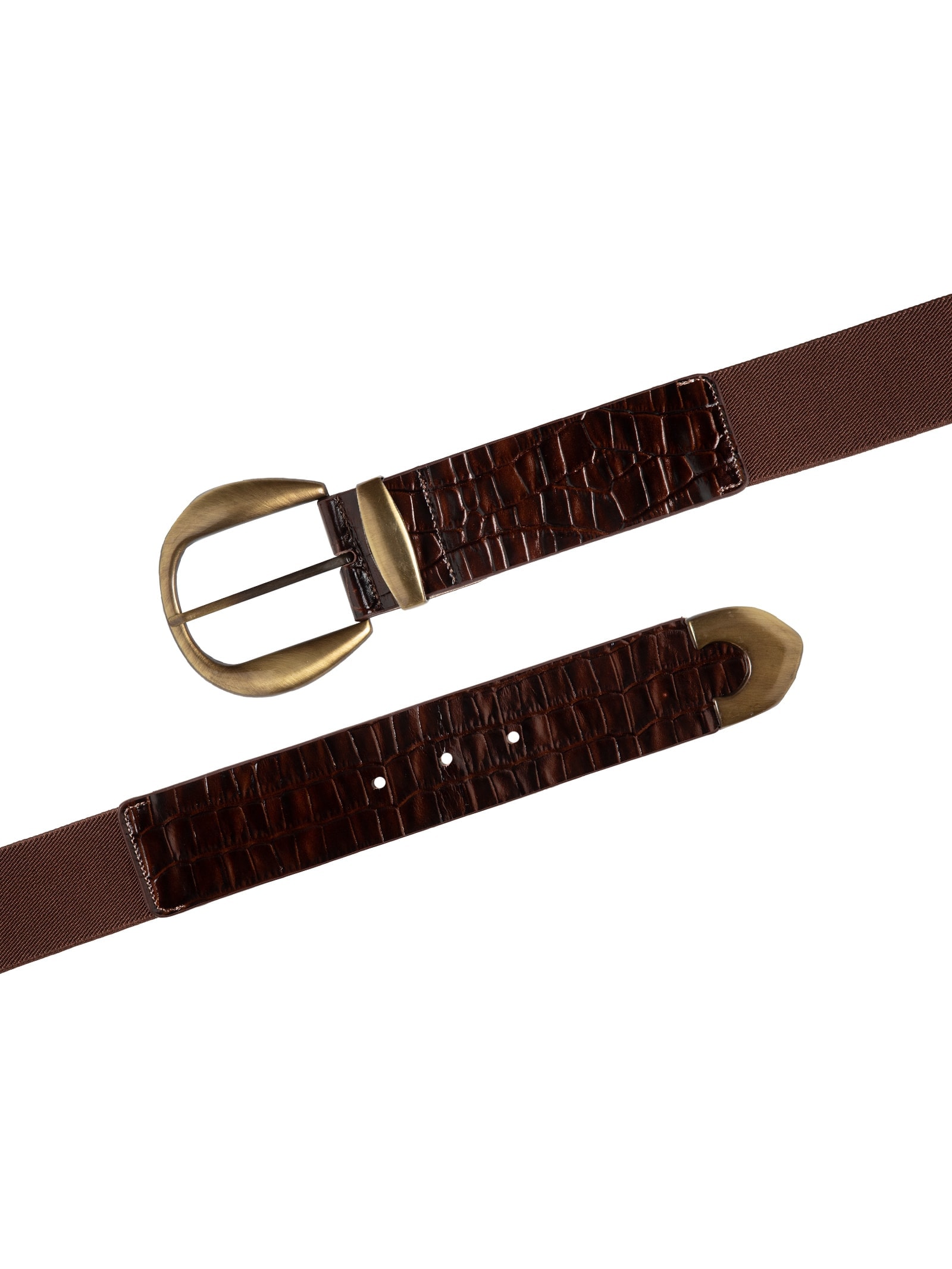 Cinto Feminino Em Couro Croco E Elástico Marrom Market 33