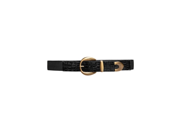 Cinto Feminino Em Couro Croco E Elástico - Preto
