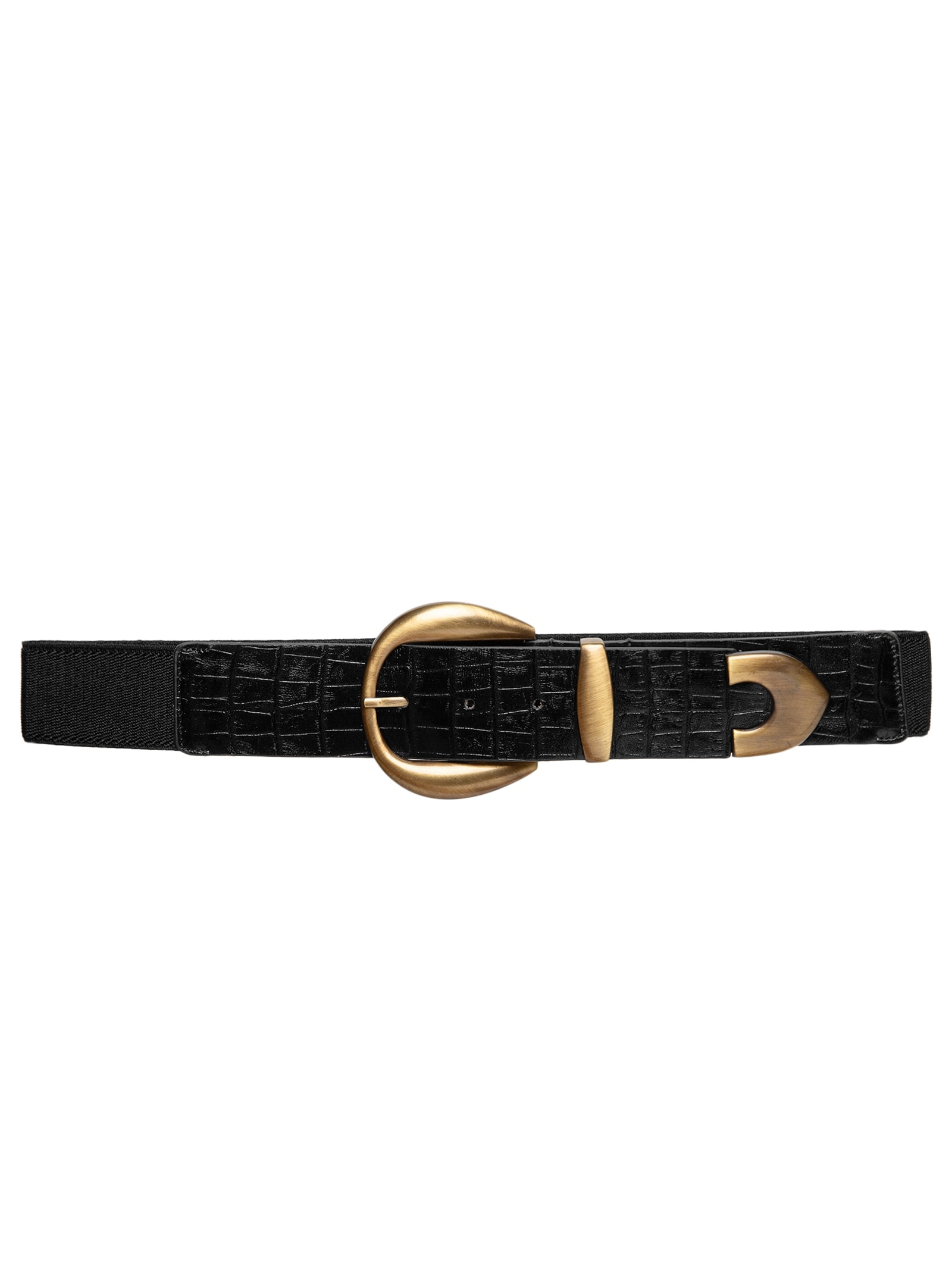 Cinto Feminino Em Couro Croco E Elástico Preto Market 33