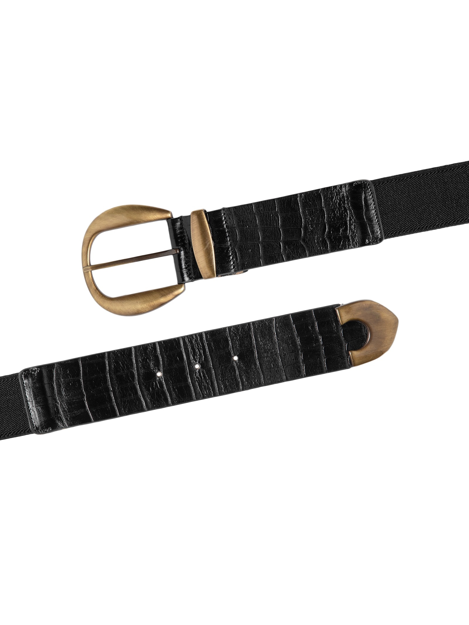 Cinto Feminino Em Couro Croco E Elástico Preto Market 33