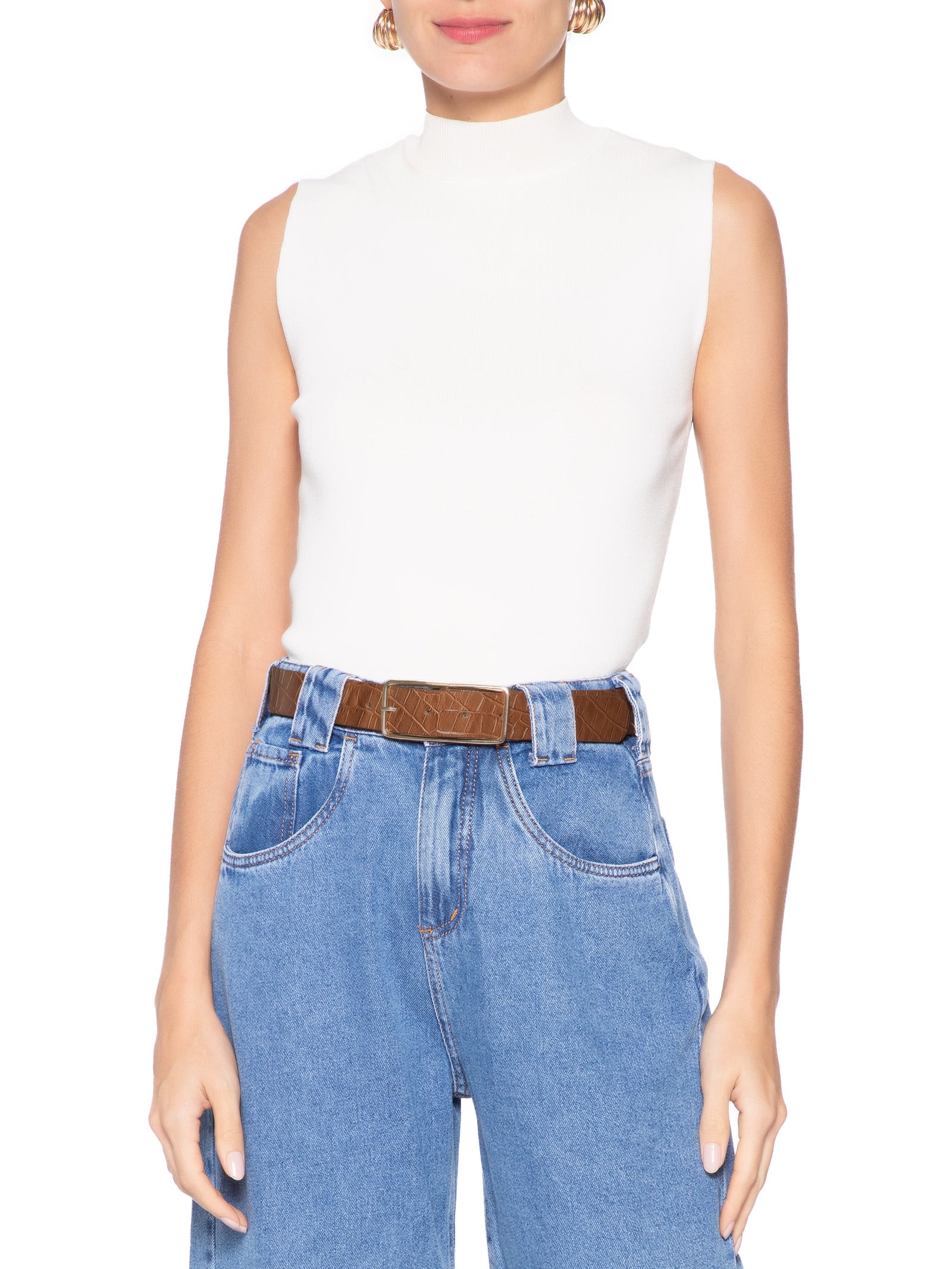 Cinto Feminino Em Couro Croco Marrom Market 33