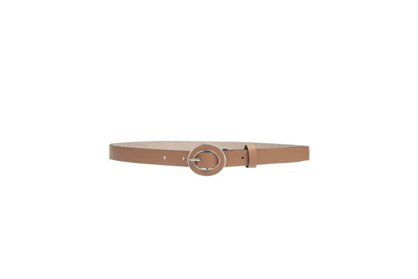 Cinto Feminino em Couro Fivela Encapada com Detalhe – Bege