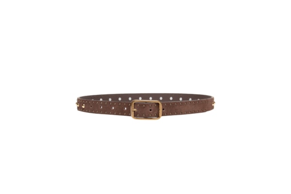 Cinto Feminino Fino Camurção Com Rebites - Marrom