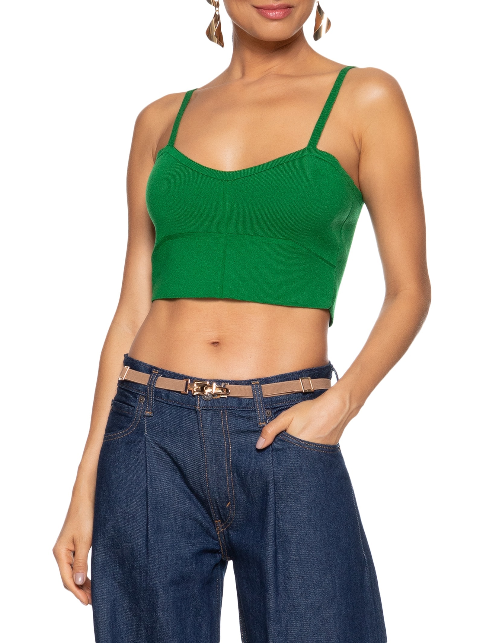 Cinto Feminino Fino Com Fivela em Metal Bege  Market 33