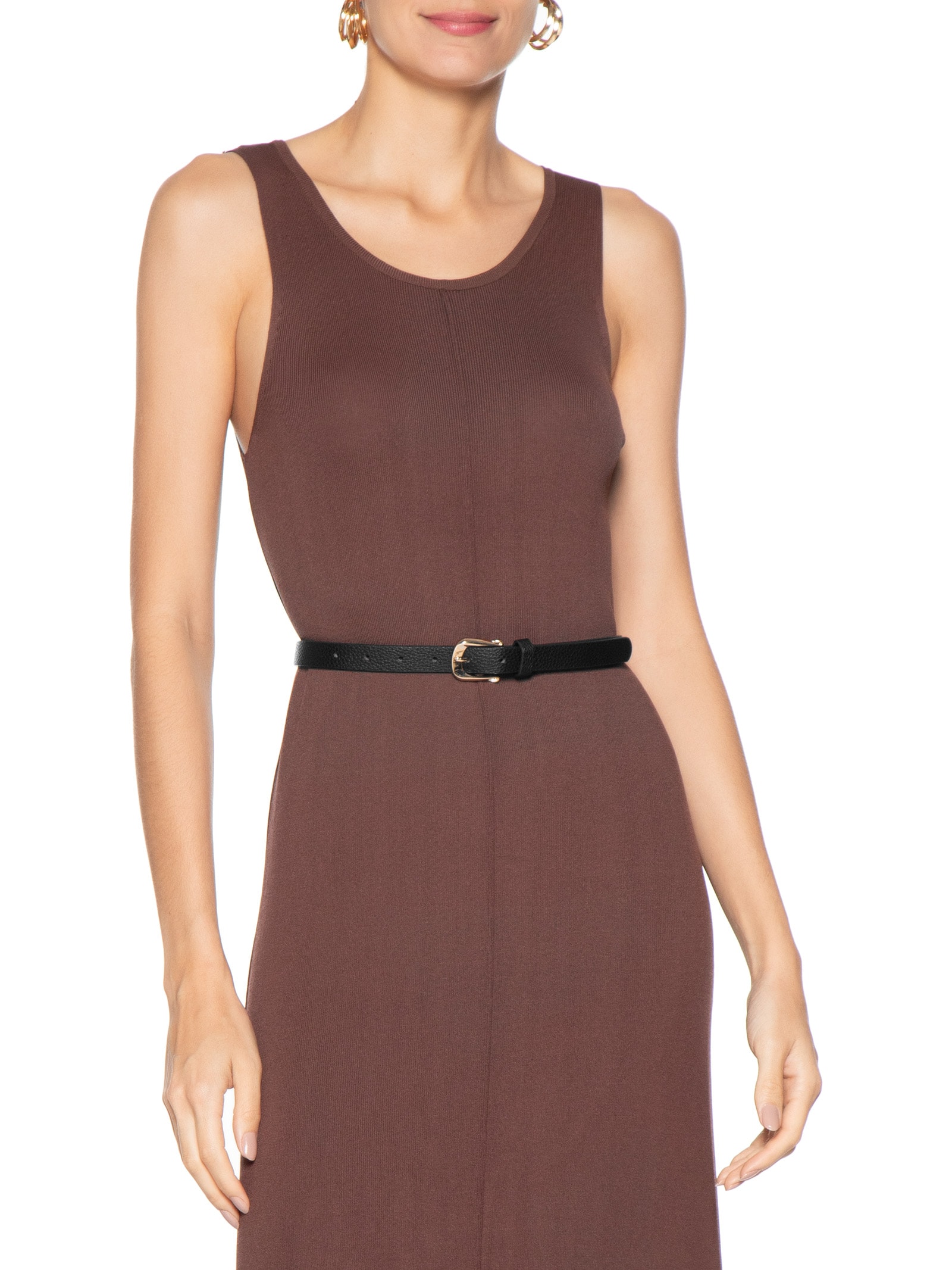 Cinto Feminino Fino Com Fivela Metálica Preto Basiq