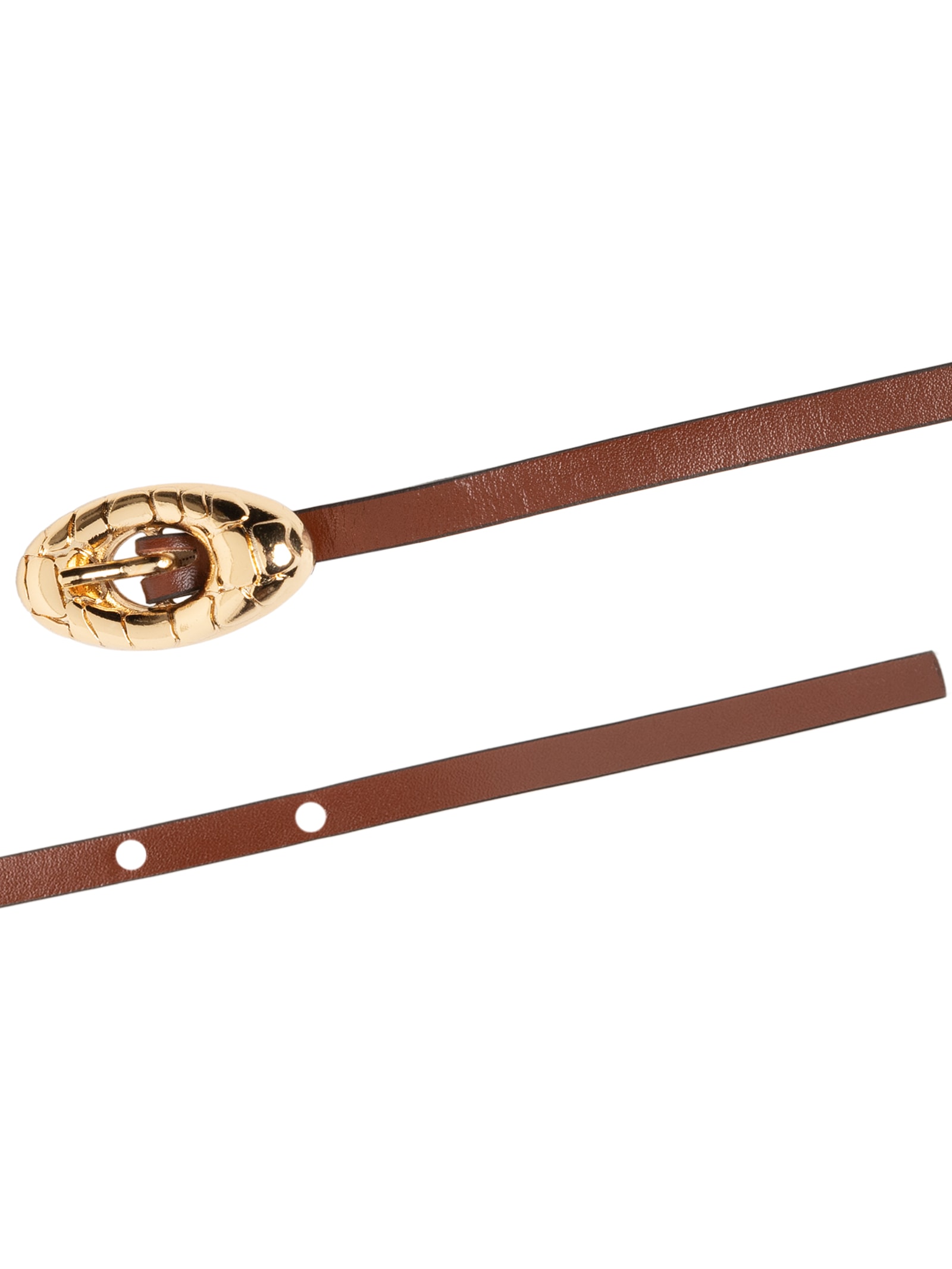 Cinto Feminino Fino Com Fivela Texturizada Em Couro Marrom '2Essential