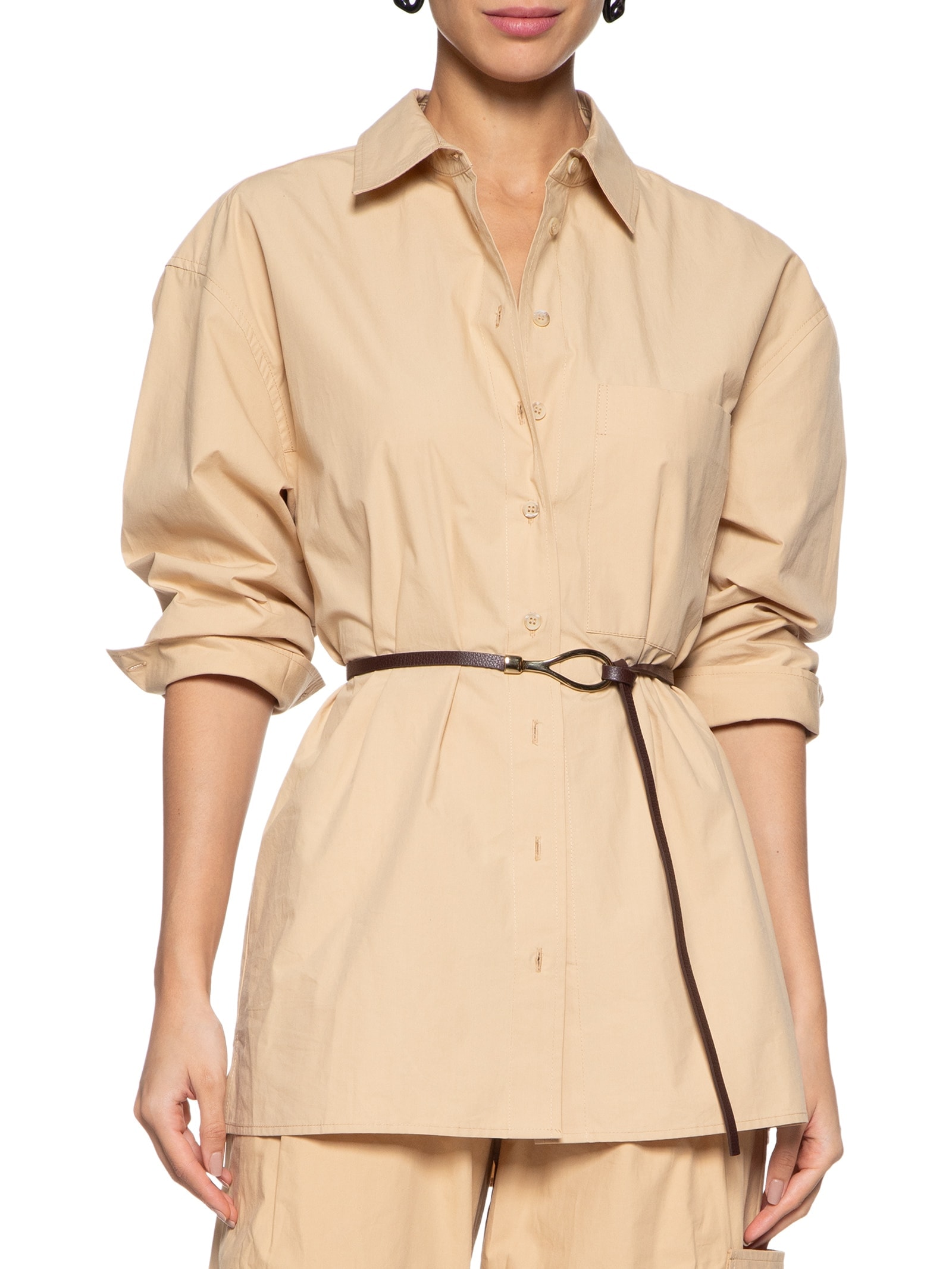 Cinto Feminino Fino Em Couro Com Fivela Arredondada Metal Marrom '2Essential