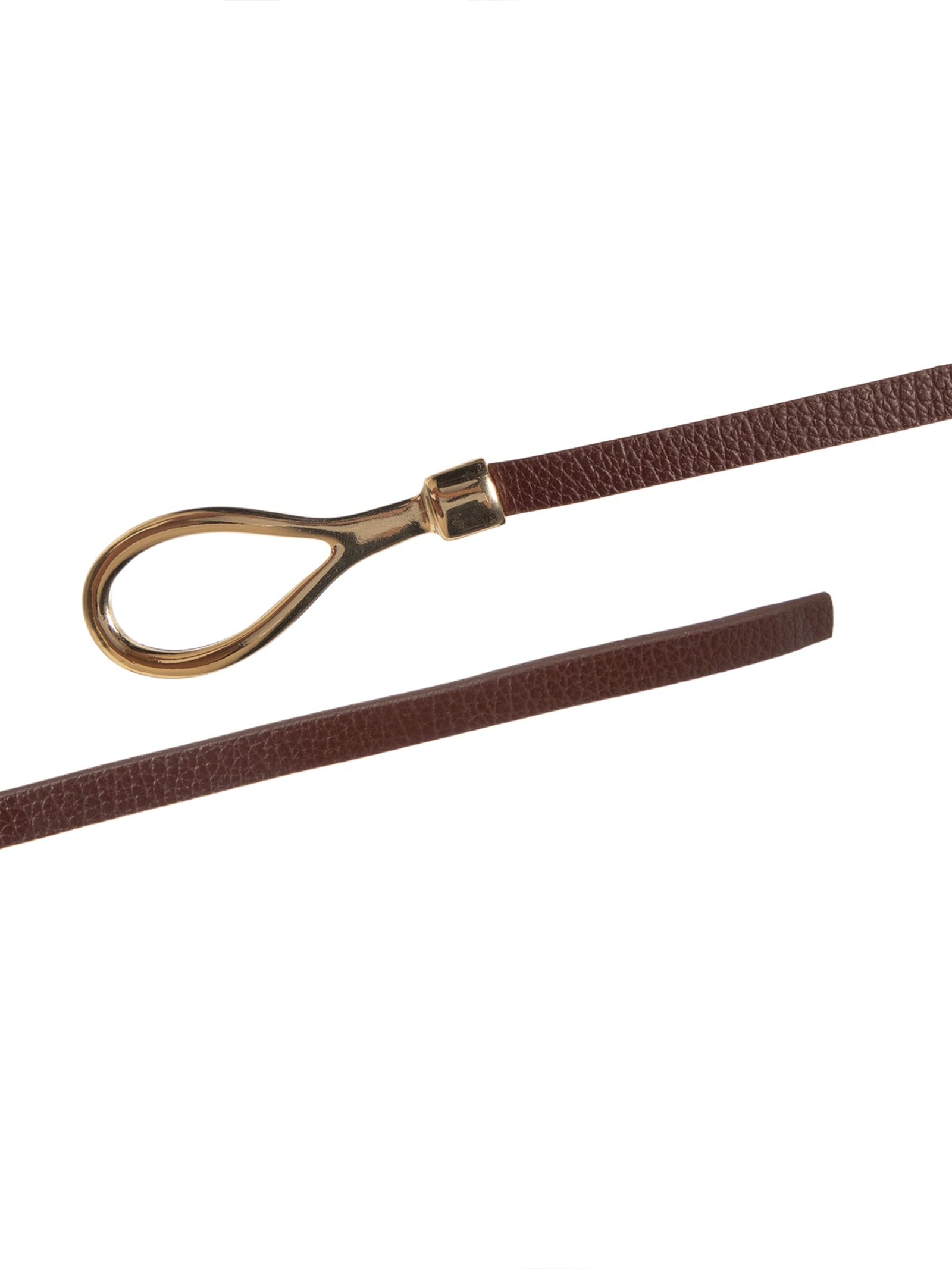 Cinto Feminino Fino Em Couro Com Fivela Arredondada Metal Marrom '2Essential