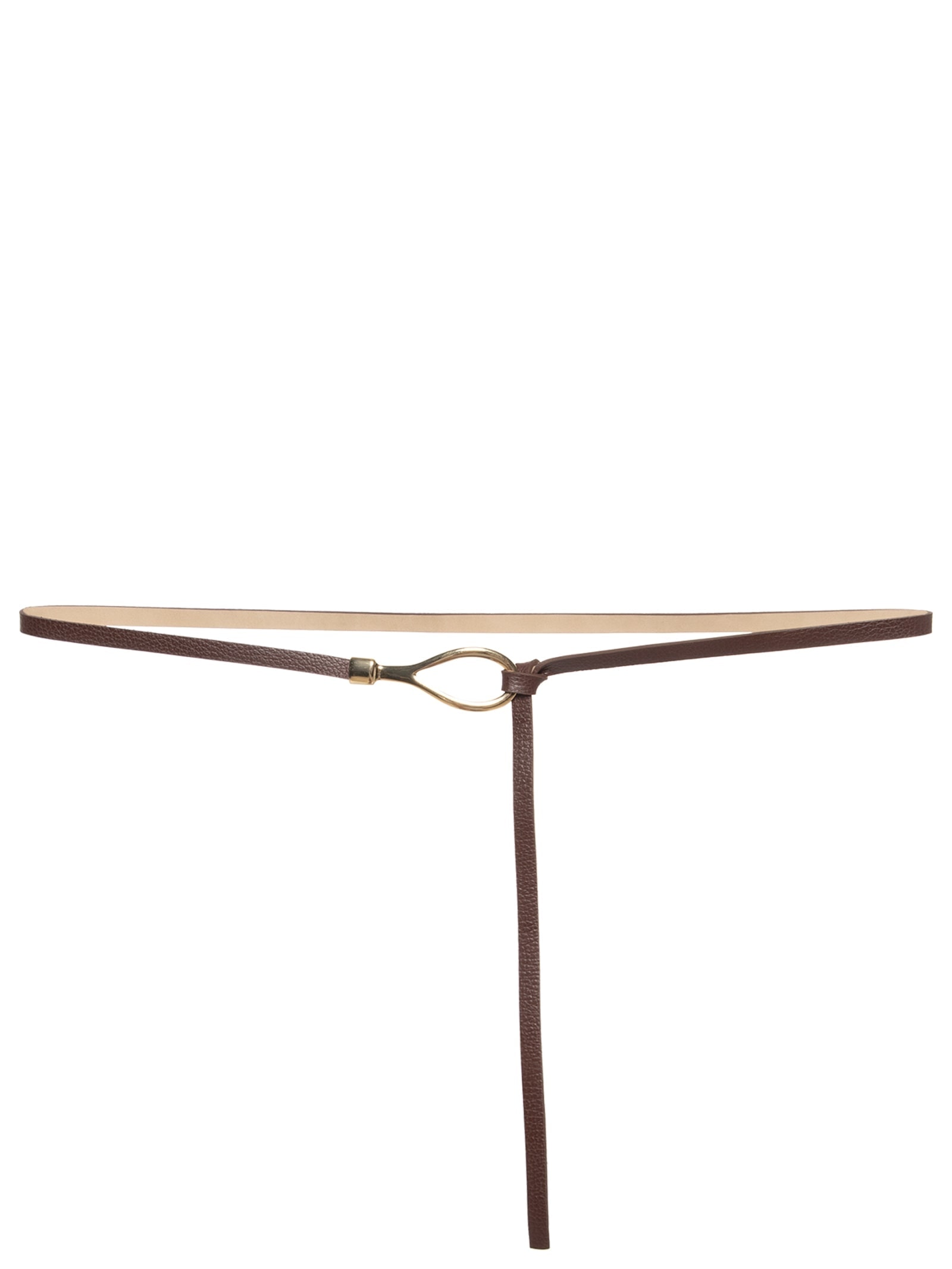 Cinto Feminino Fino Em Couro Com Fivela Arredondada Metal Marrom '2Essential