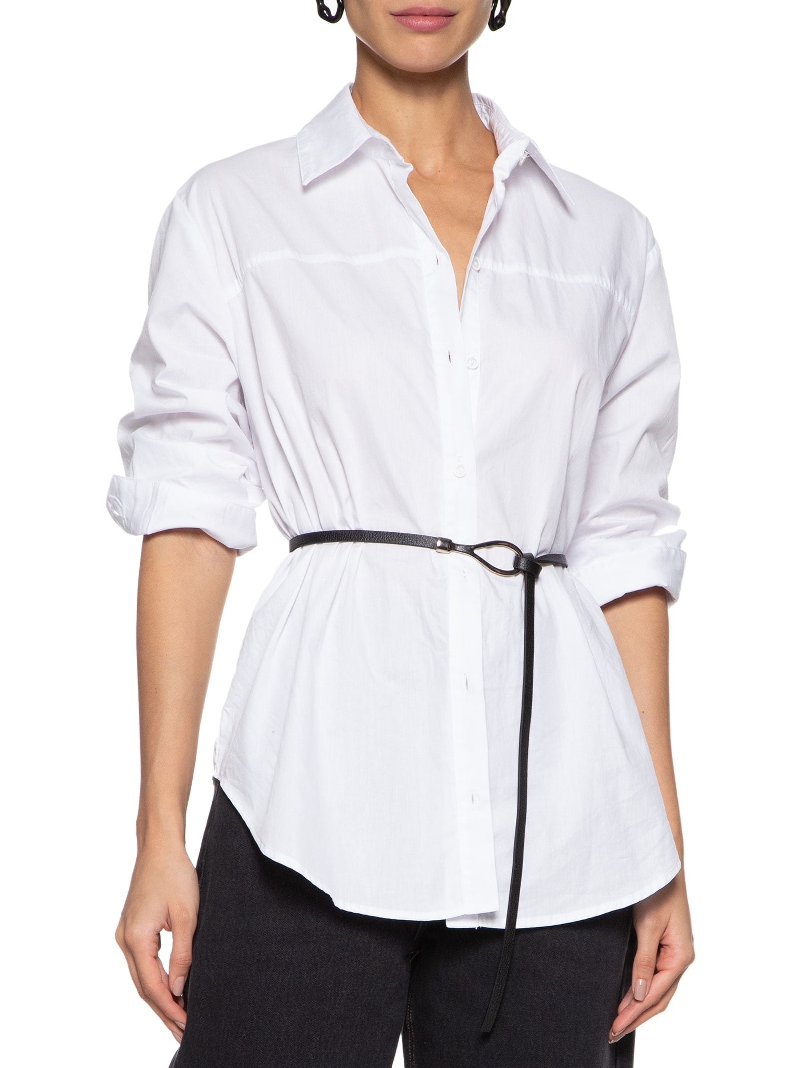 Cinto Feminino Fino Em Couro Com Fivela Arredondada Metal Preto '2Essential