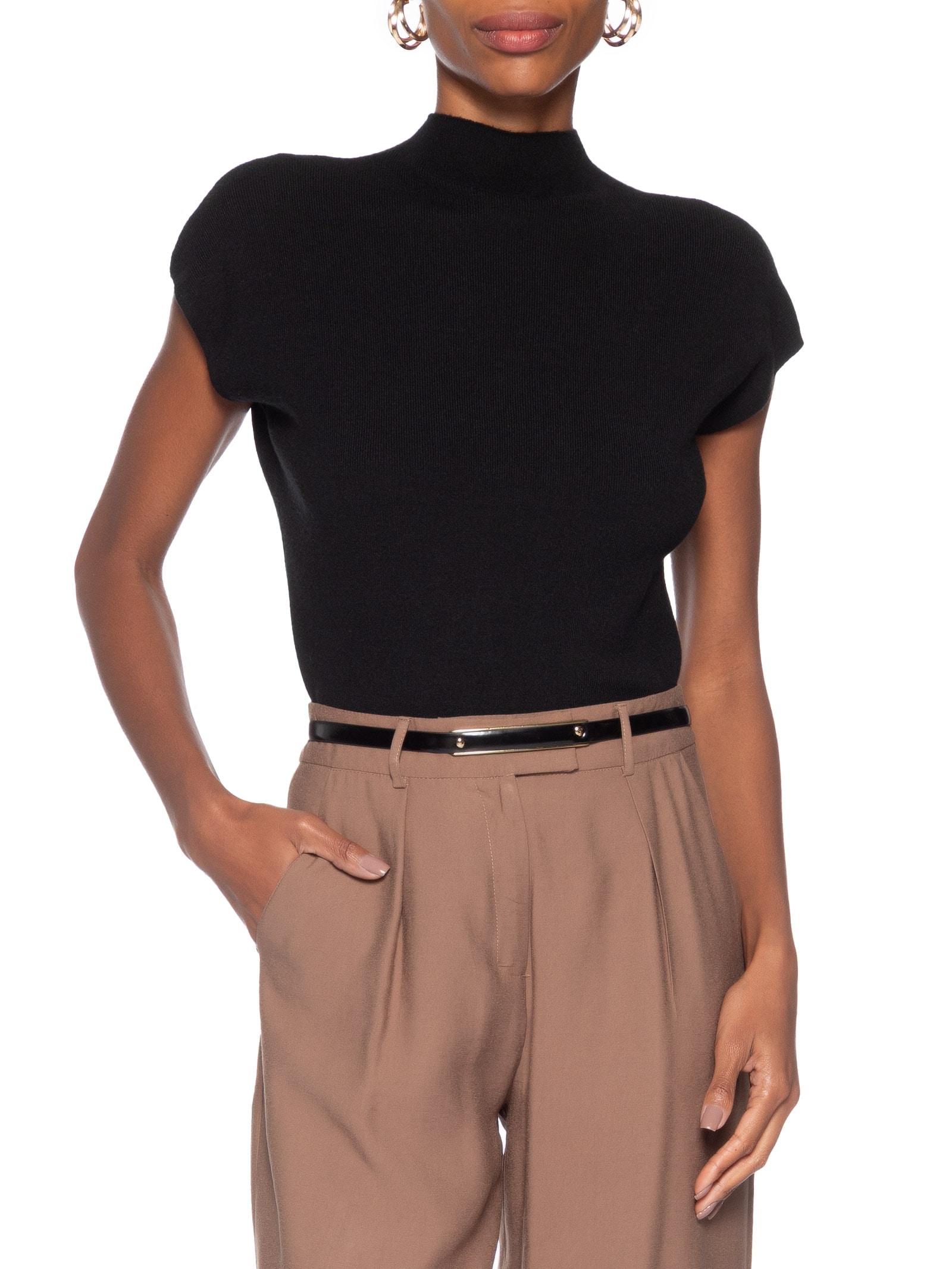 Cinto Feminino Fino Em Couro Fivela Quadrada Furos Preto '2Essential