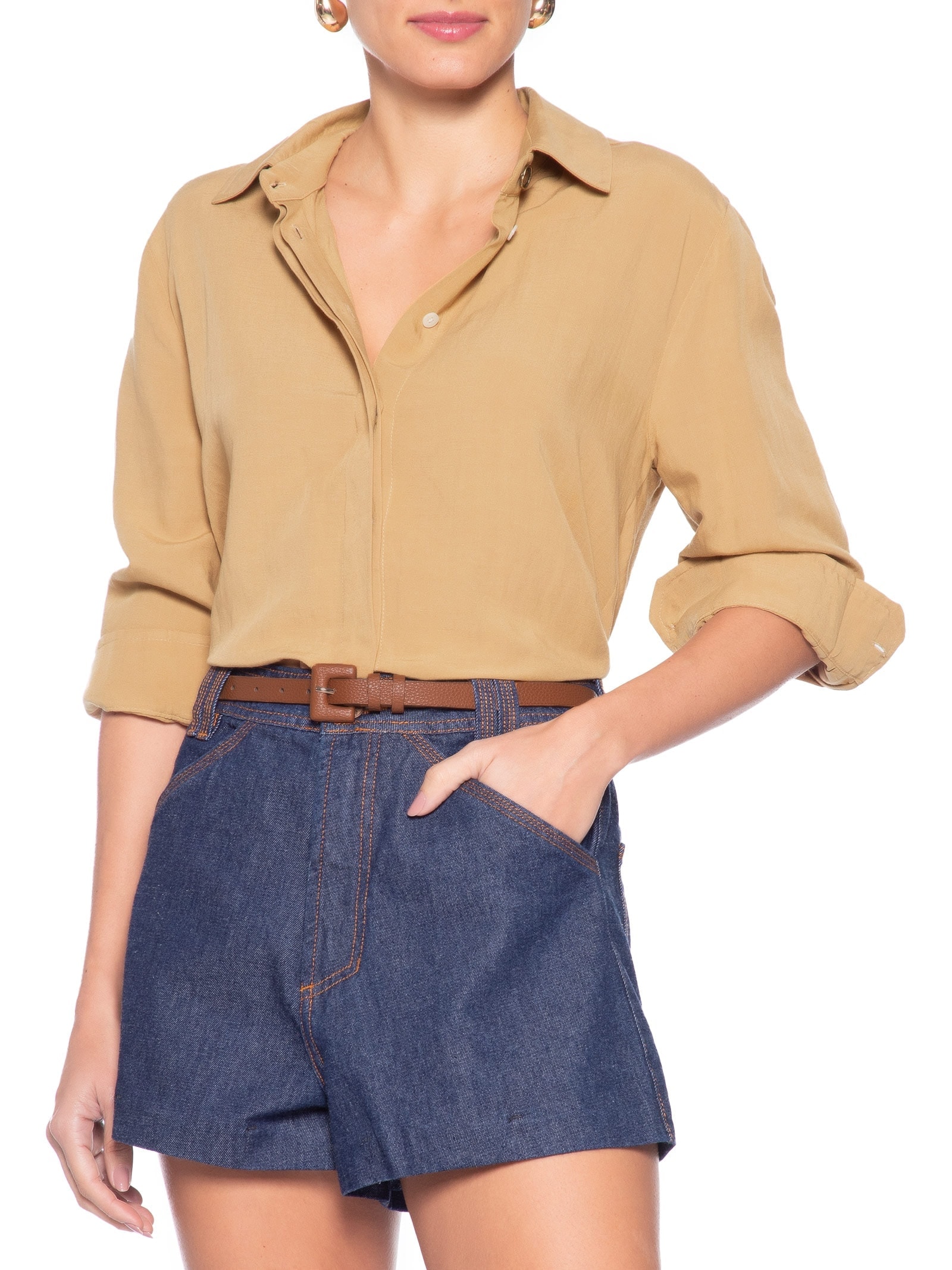Cinto Feminino Fino Fivela Encapada Bege Basiq