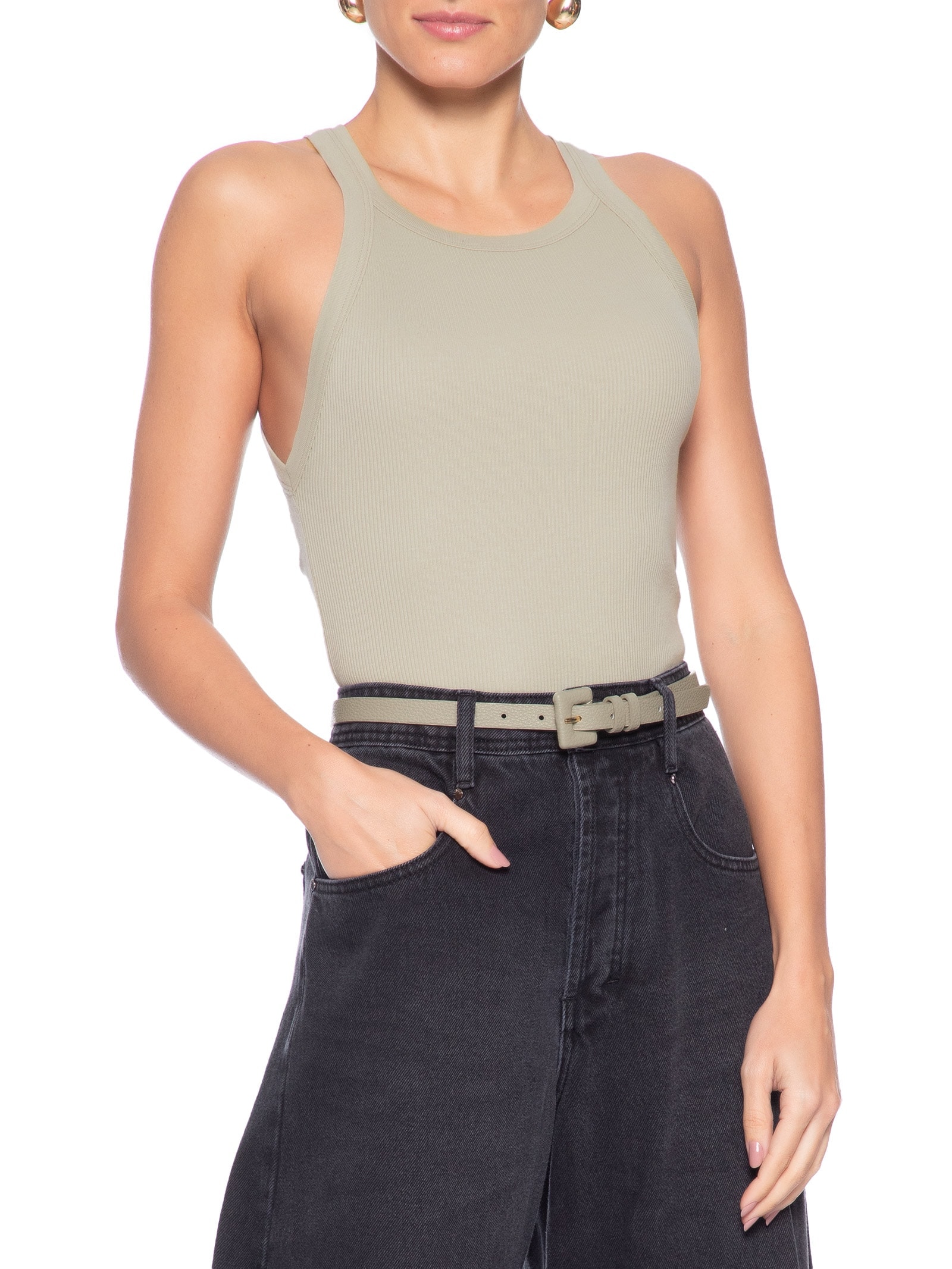 Cinto Feminino Fino Fivela Encapada Off White Basiq