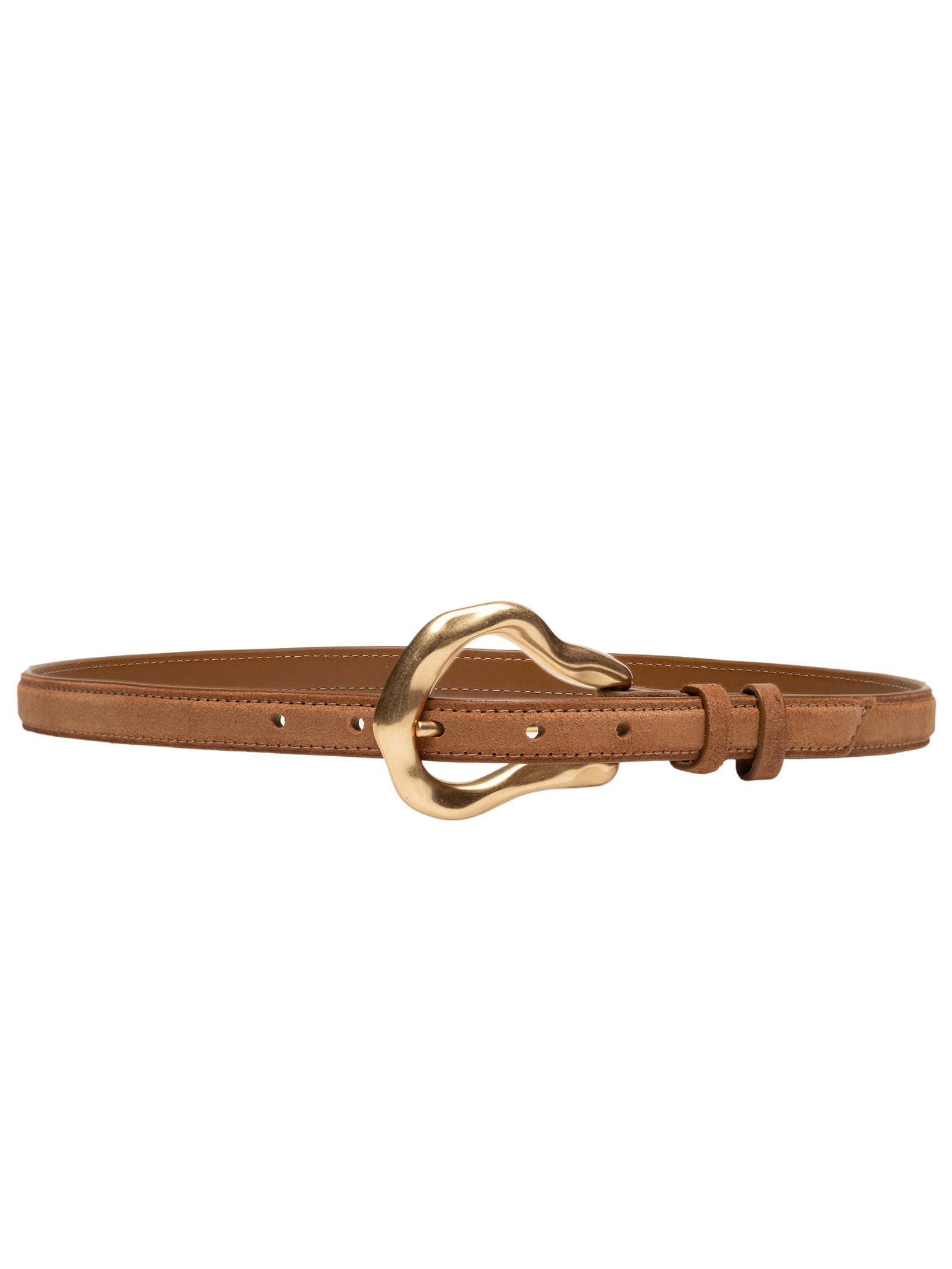 Cinto Feminino Fino Rustic Suede Ouro Marrom Carrano