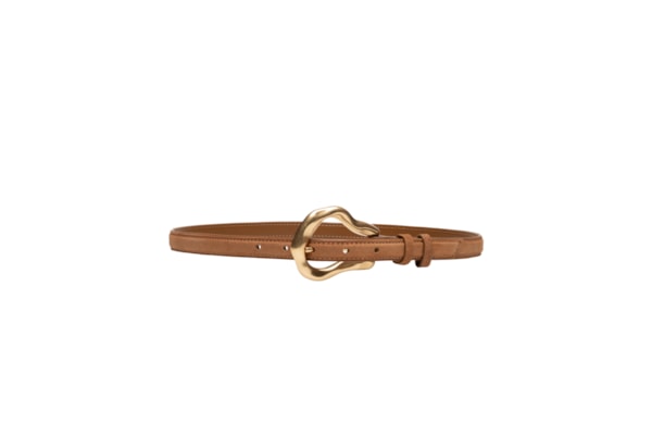 Cinto Feminino Fino Rustic Suede Ouro - Marrom
