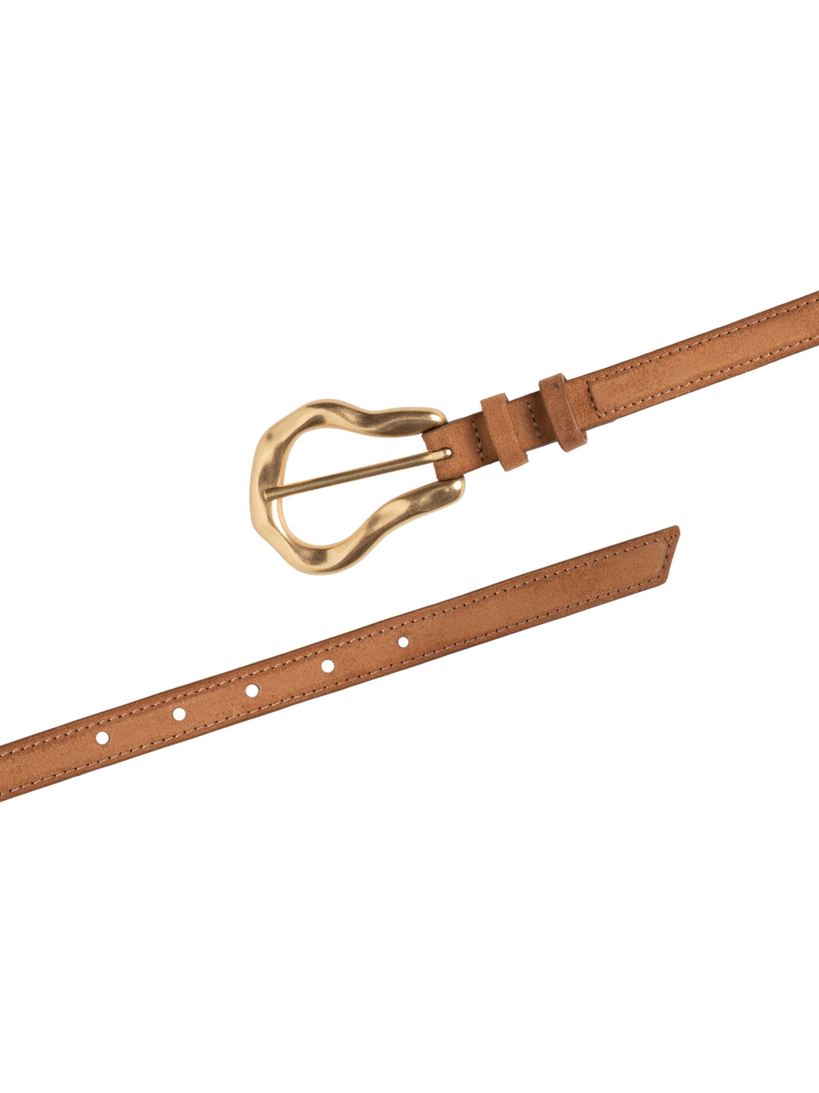 Cinto Feminino Fino Rustic Suede Ouro Marrom Carrano