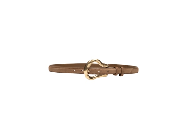 Cinto Feminino Fino Rustic Suede Ouro - Marrom