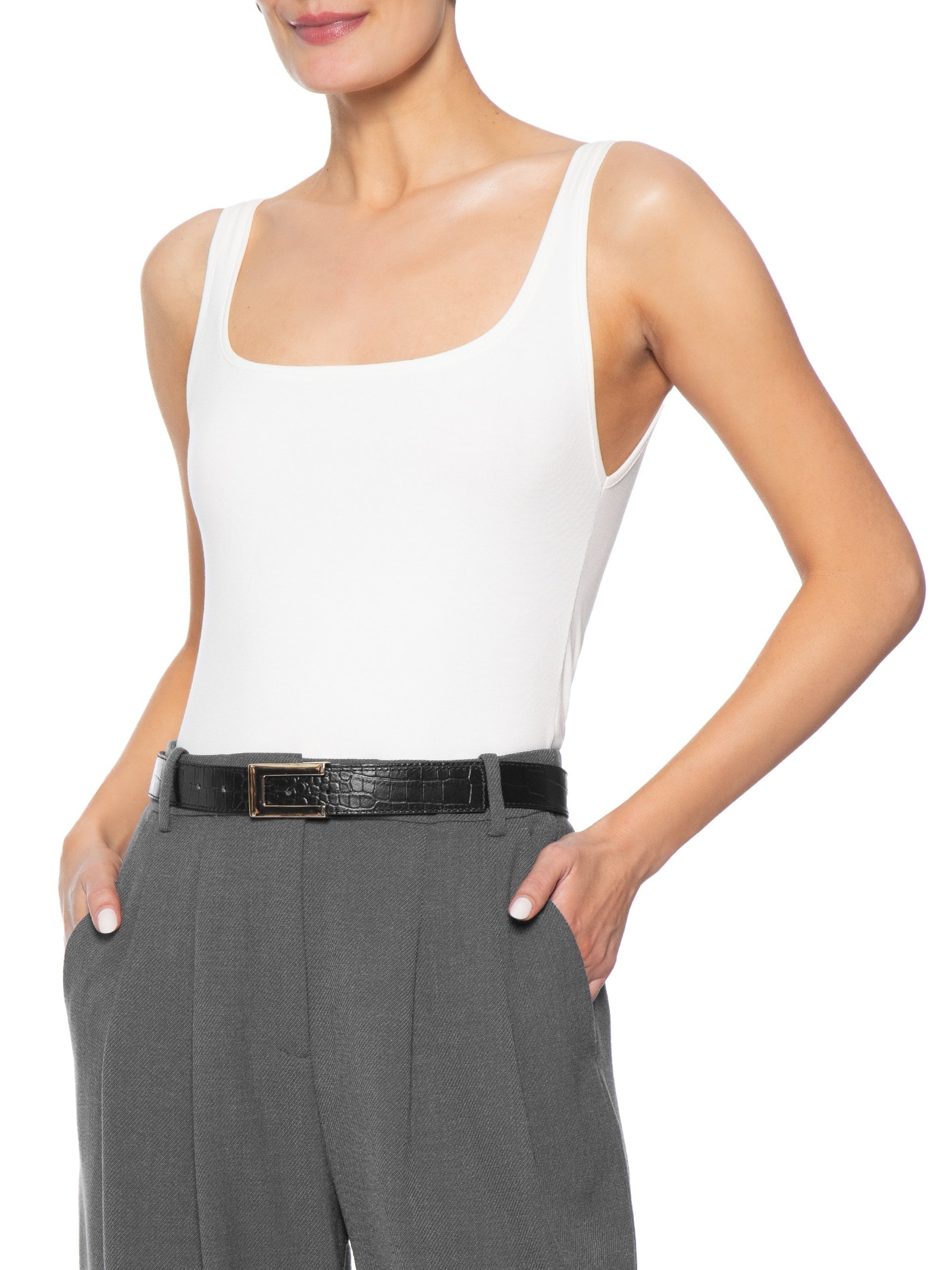Cinto Feminino Fivela Lisa Em Couro Preto '2Essential