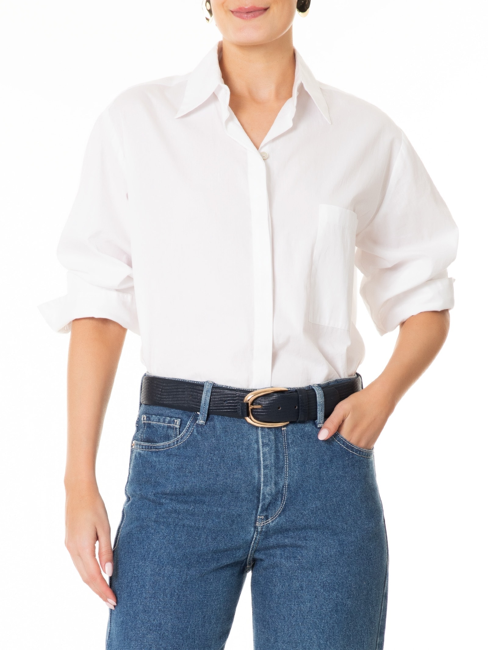 Cinto Feminino Fivela Oval em Couro Azul '2Essential