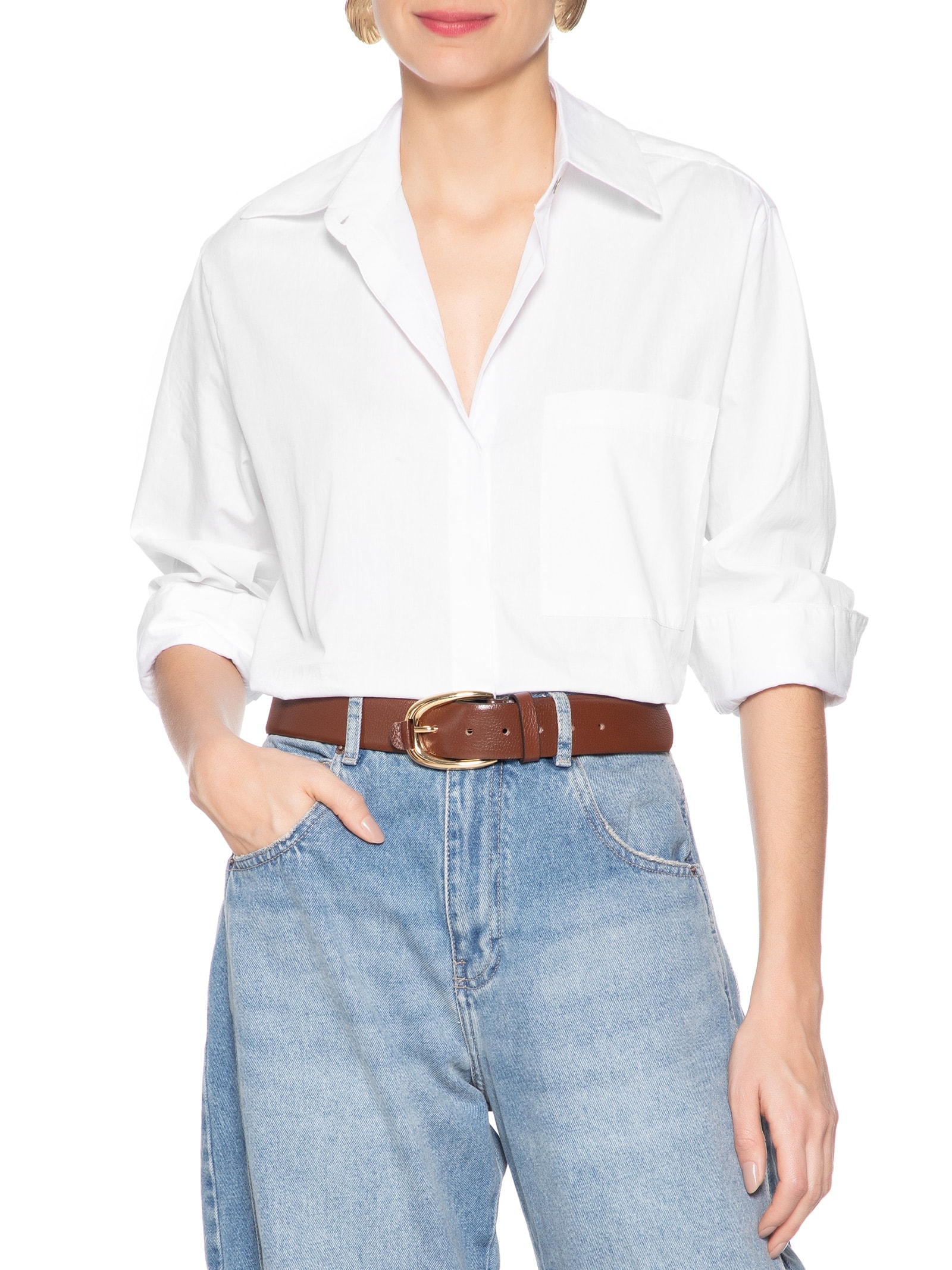 Cinto Feminino Fivela Oval Em Couro Marrom '2Essential