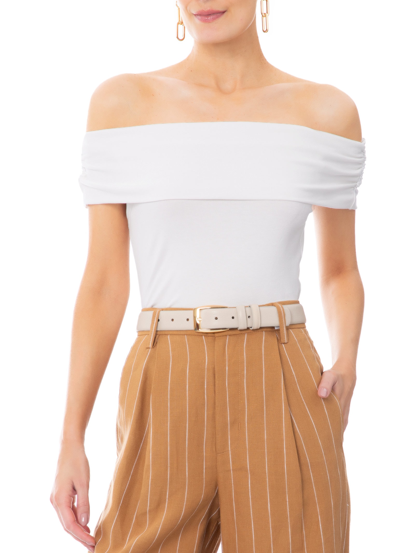 Cinto Feminino Fivela Quadrada Em Couro Off White '2Essential