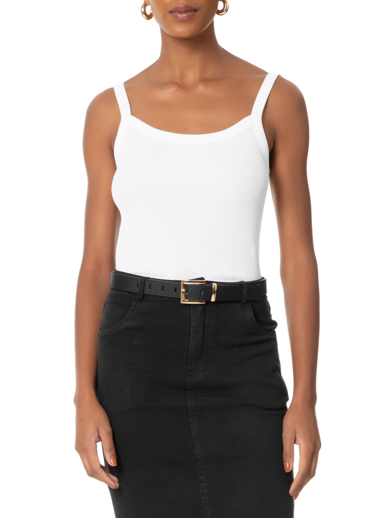 Cinto Feminino Fivela Quadrada Em Metal Preto Basiq