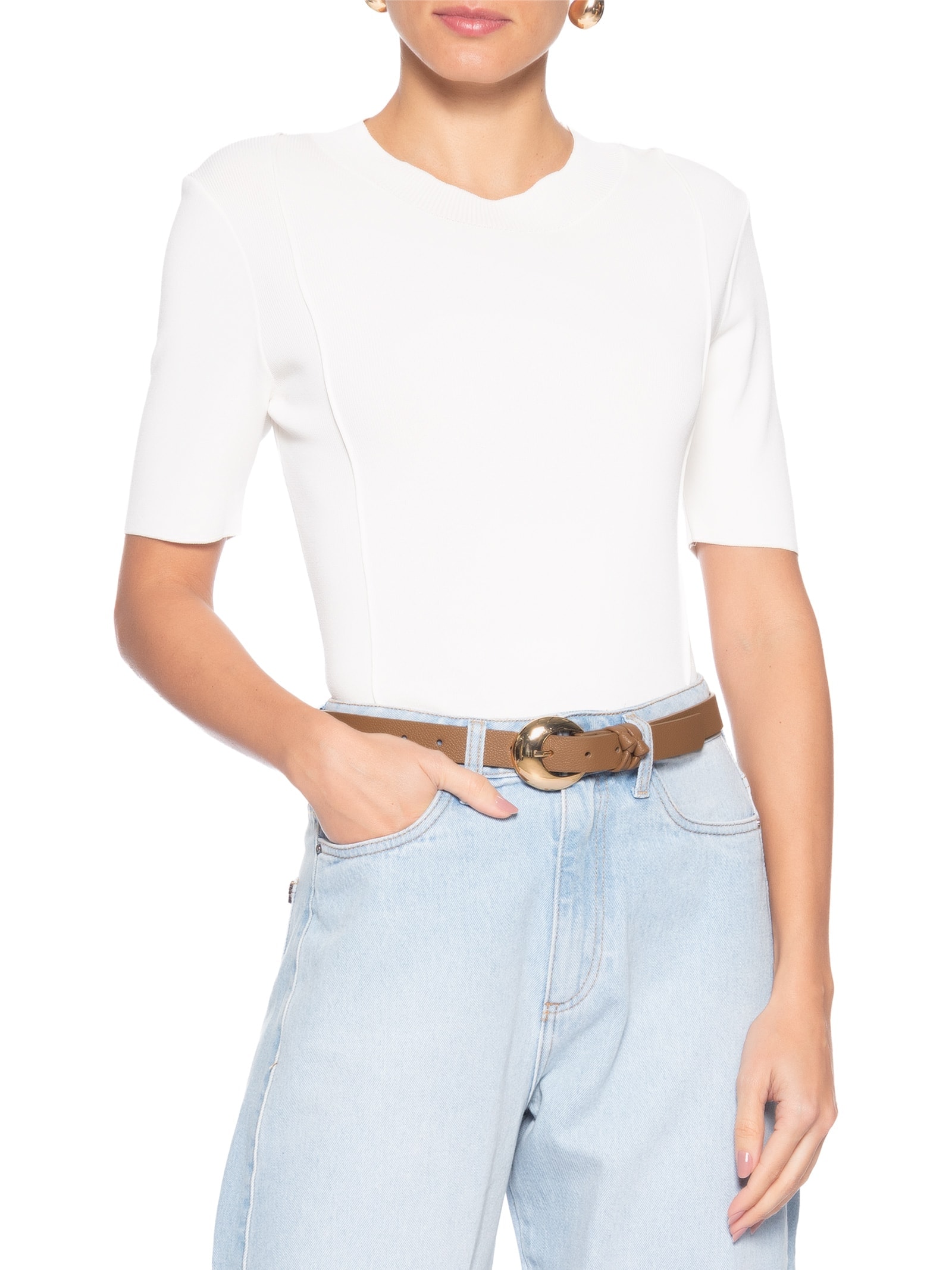 Cinto Feminino Fivela Redonda Bege Basiq