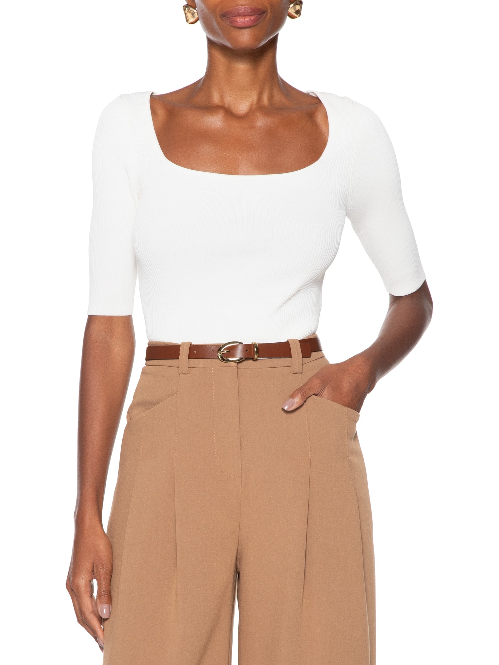 Cinto Feminino Fivela Redonda Em Couro Marrom '2Essential